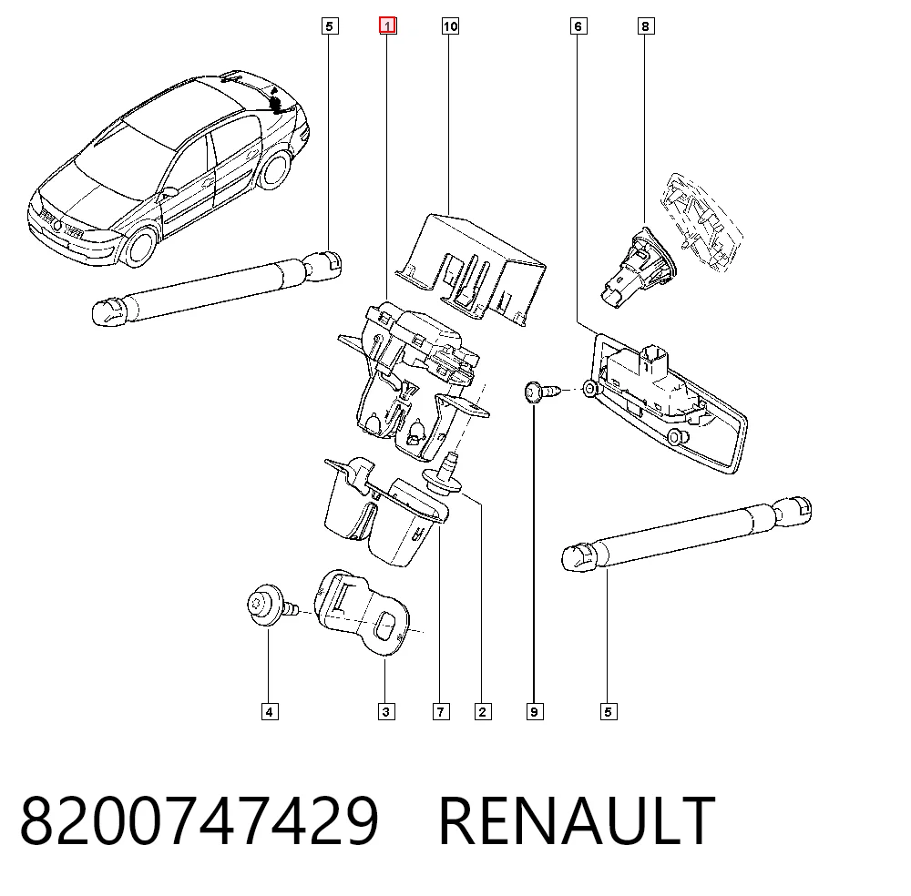 8200747429 Renault (RVI) Zamek klapy bagażnika (3/5 drzwi tylnych)