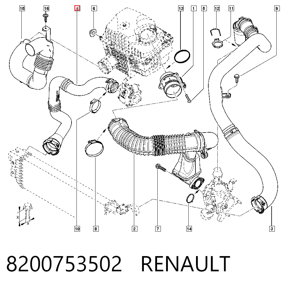 8200753502 Renault (RVI) Przewód (króciec) intercoolera