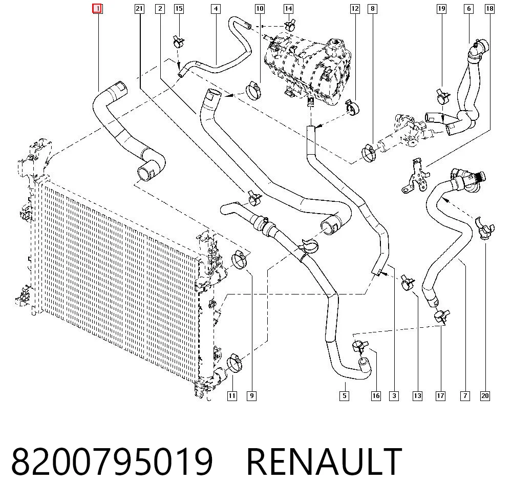 Do koszyka Przewód (króciec) chłodnicy górny Renault Kangoo II FW0