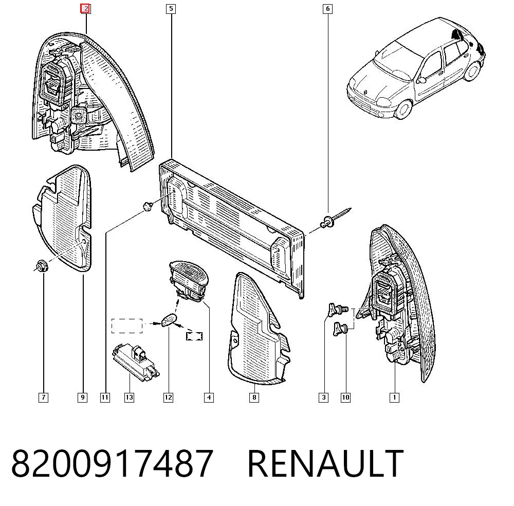 Lampa zespolona tylna prawa Renault Clio II