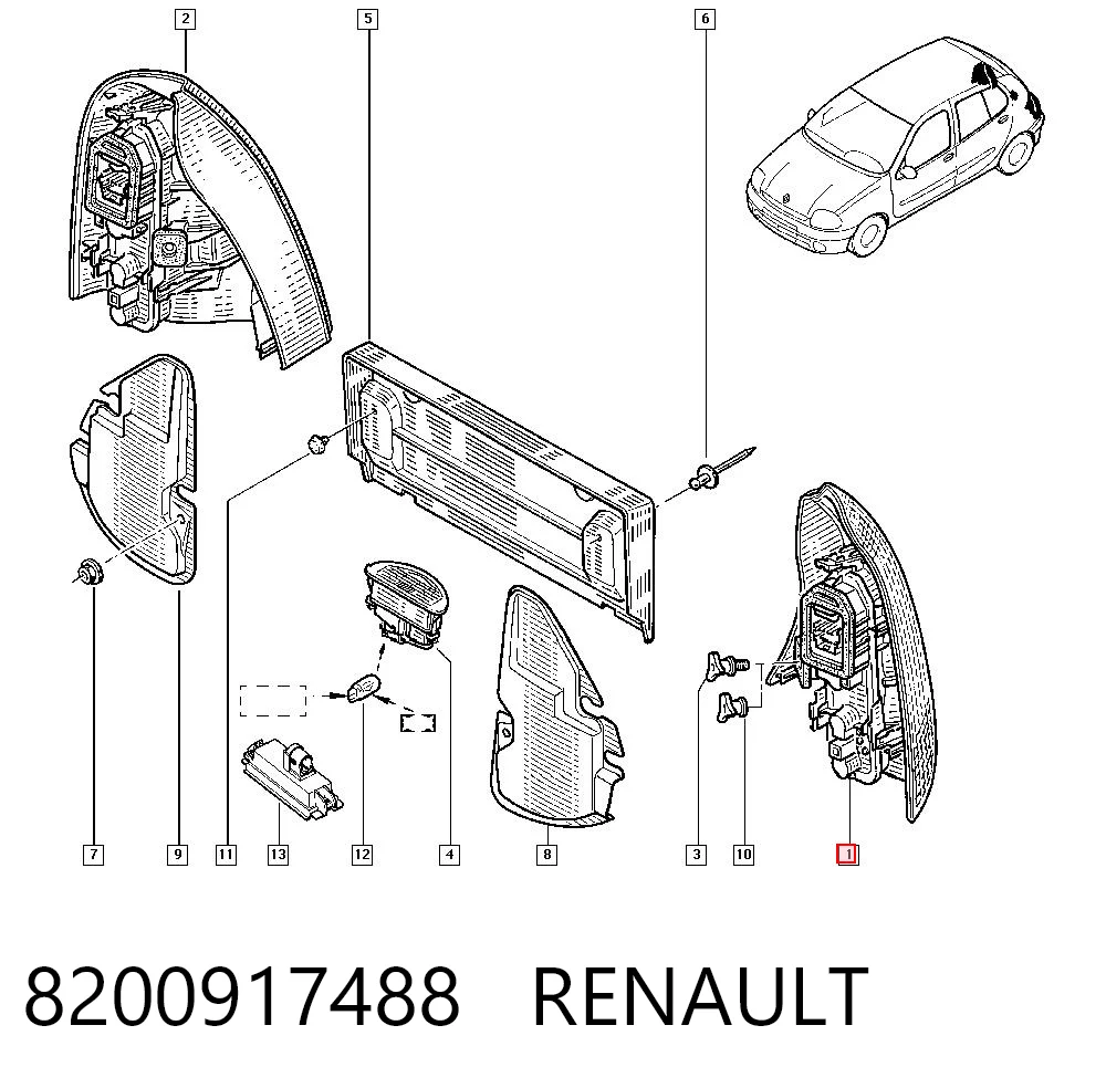 Lampa zespolona tylna lewa Renault Clio II hatchback (BB, CB) (1998 - 2010) cena, od 42,77 USD