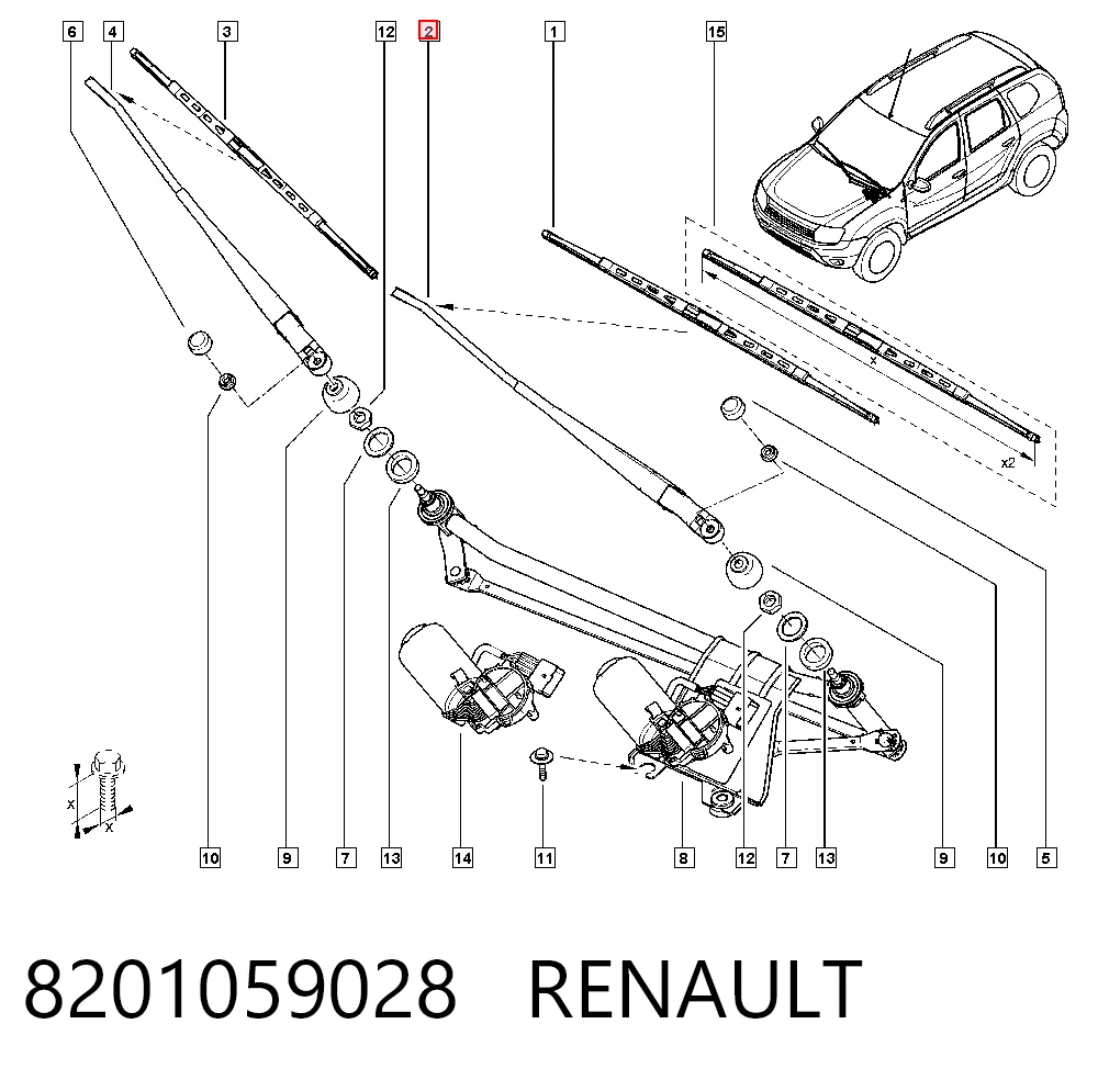 Ramię wycieraczki szyby przedniej do Renault DUSTER I HS