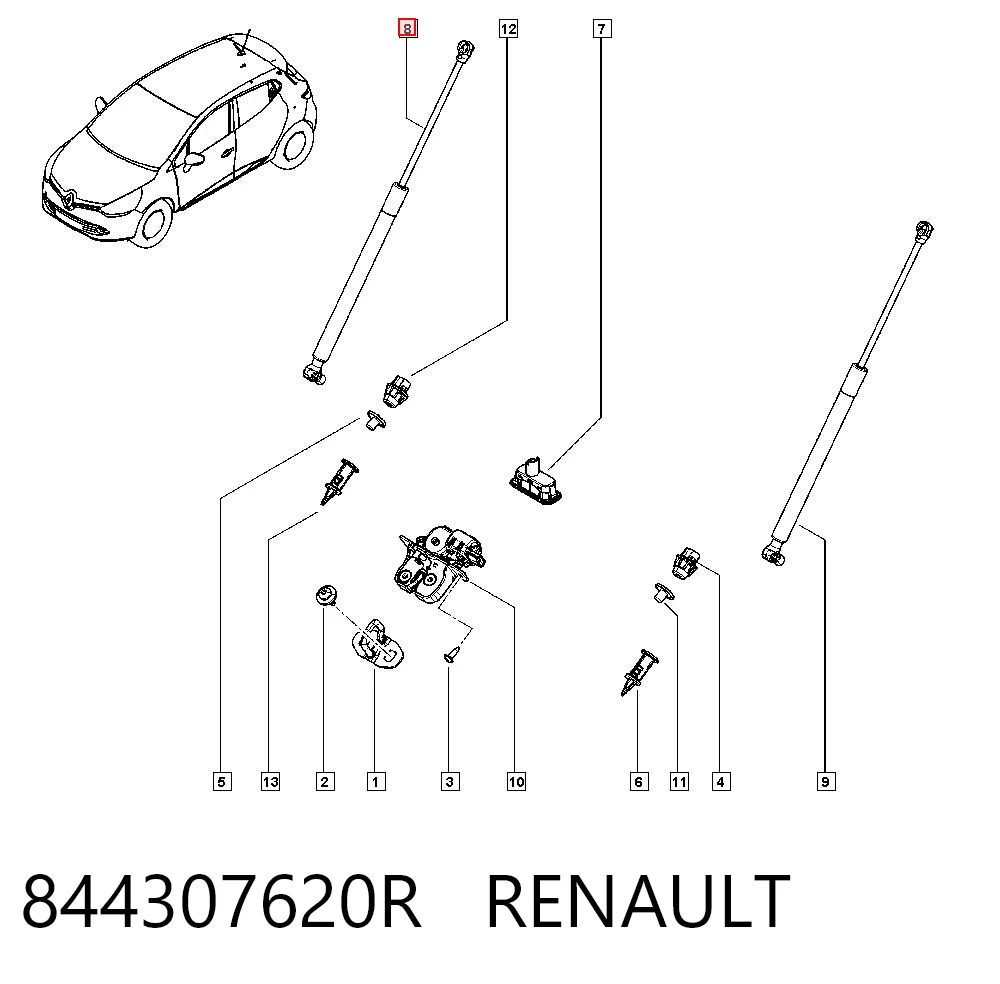 844307620R Renault (RVI) Amortyzator klapy bagażnika (3/5 drzwi-tylnych)