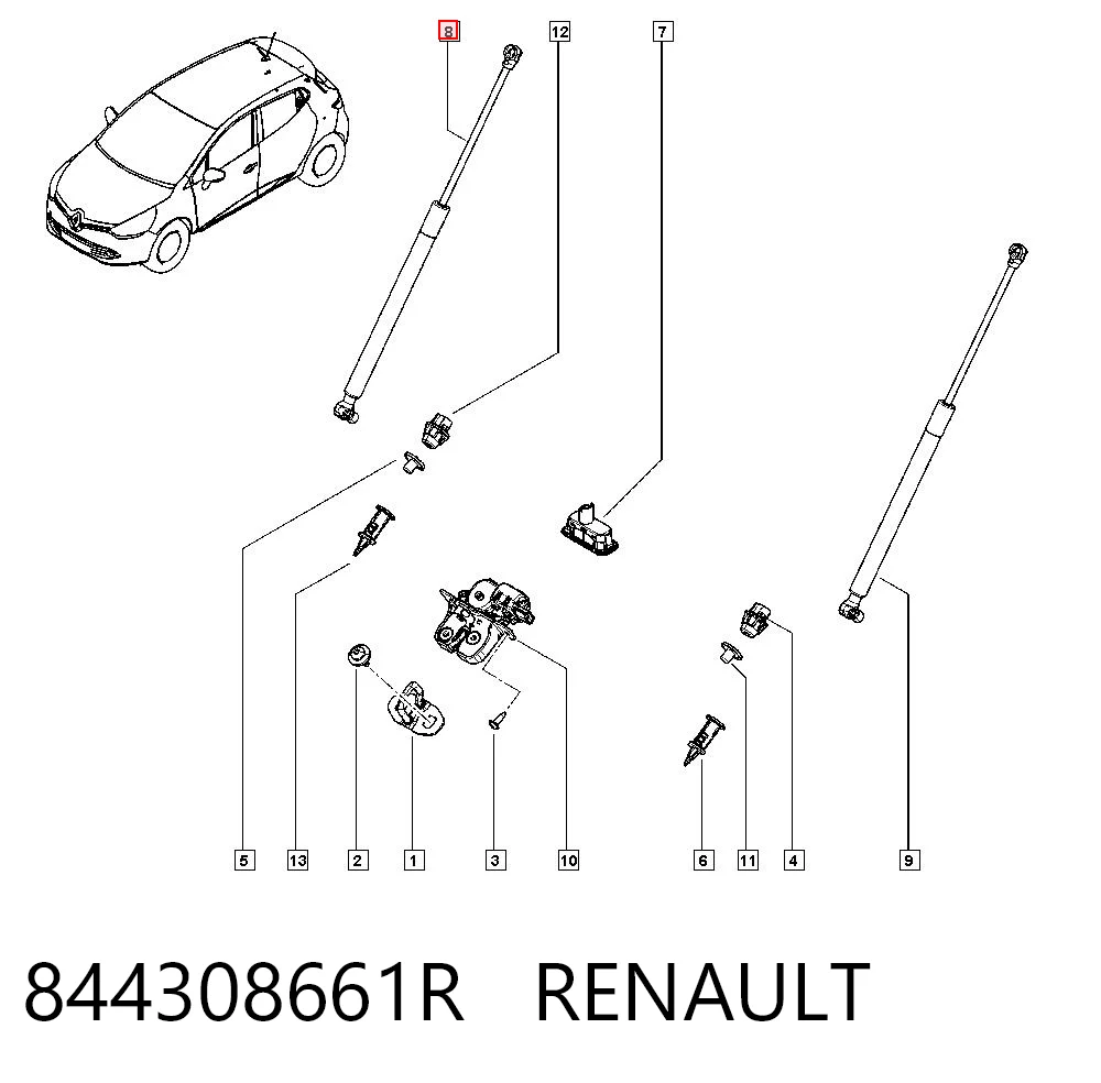 844308661R Renault (RVI) Amortyzator klapy bagażnika (3/5 drzwi-tylnych)