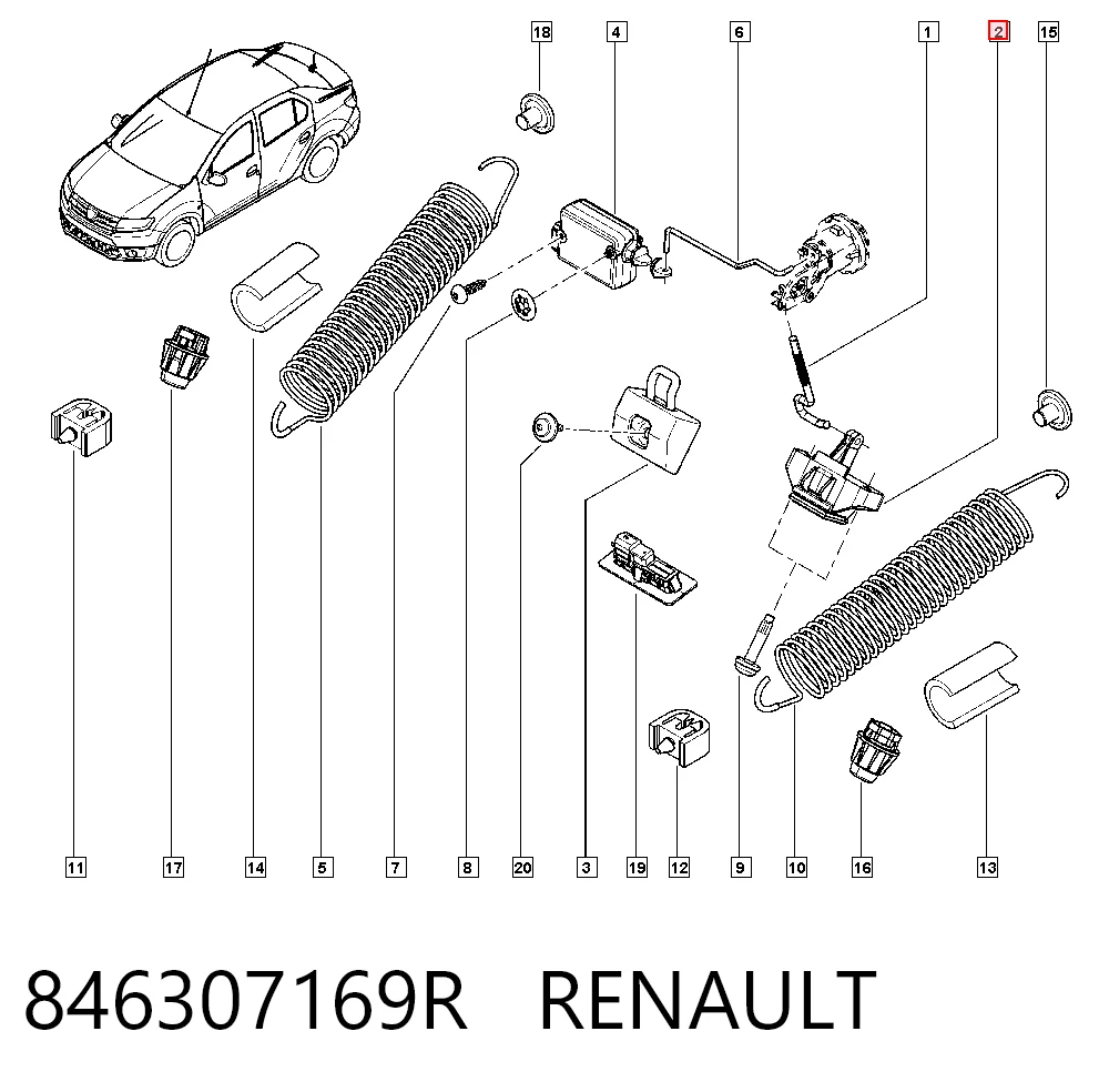 846307169R Renault (RVI) Zamek klapy bagażnika (3/5 drzwi tylnych)