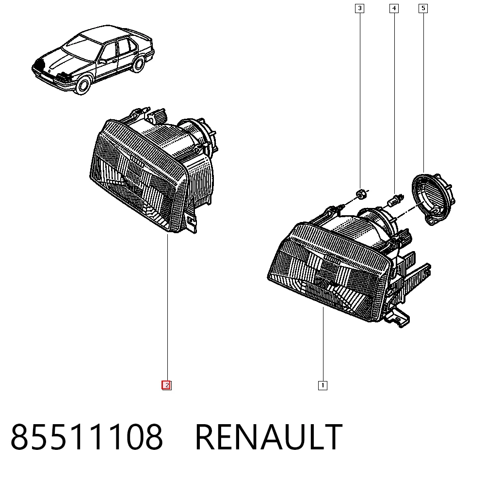Reflektor prawy Renault 19 I hatchback (B53, C53) (1988 - 1992) cena, od 78,69 USD