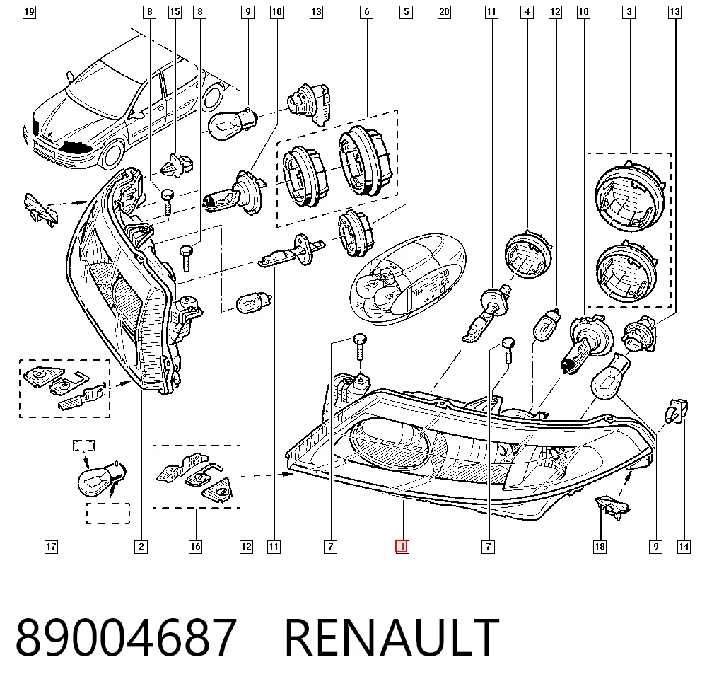 Reflektor lewy do Renault Laguna II BG0, BG1