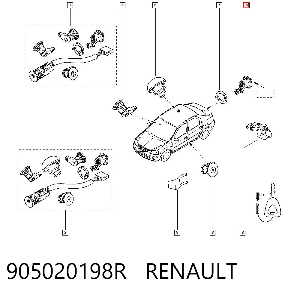905020198R Renault (RVI) Wkładka zamka klapy bagażnika (3/5 drzwi tylnych)