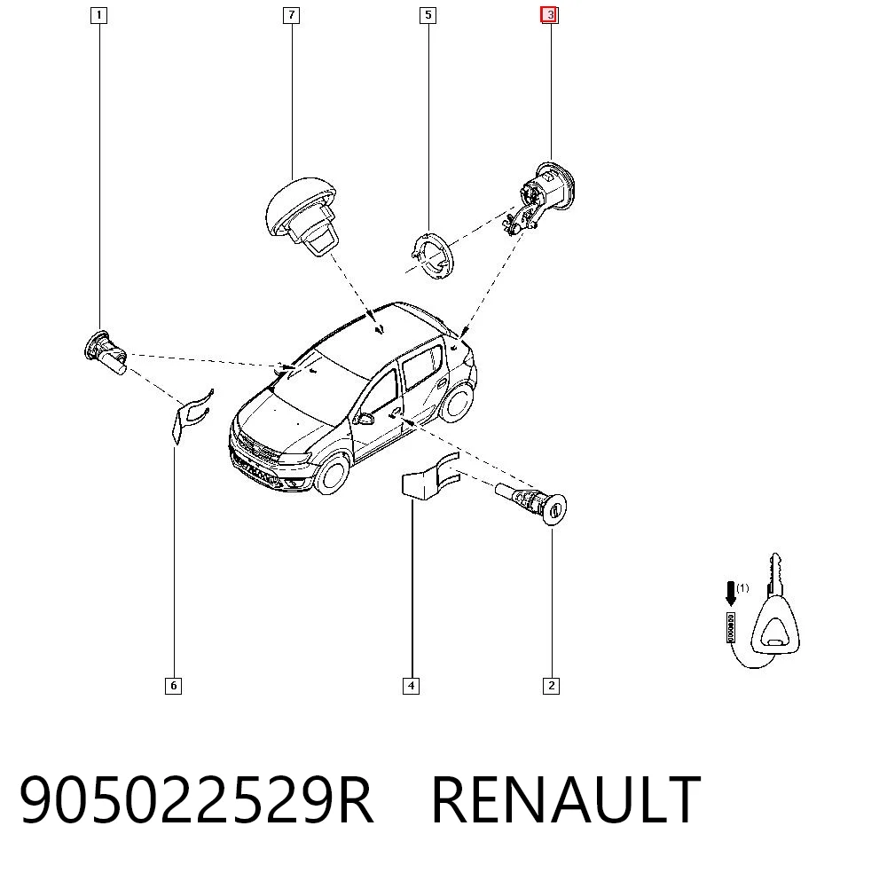 Wkładka zamka klapy bagażnika (3/5 drzwi tylnych) do Renault SANDERO B8