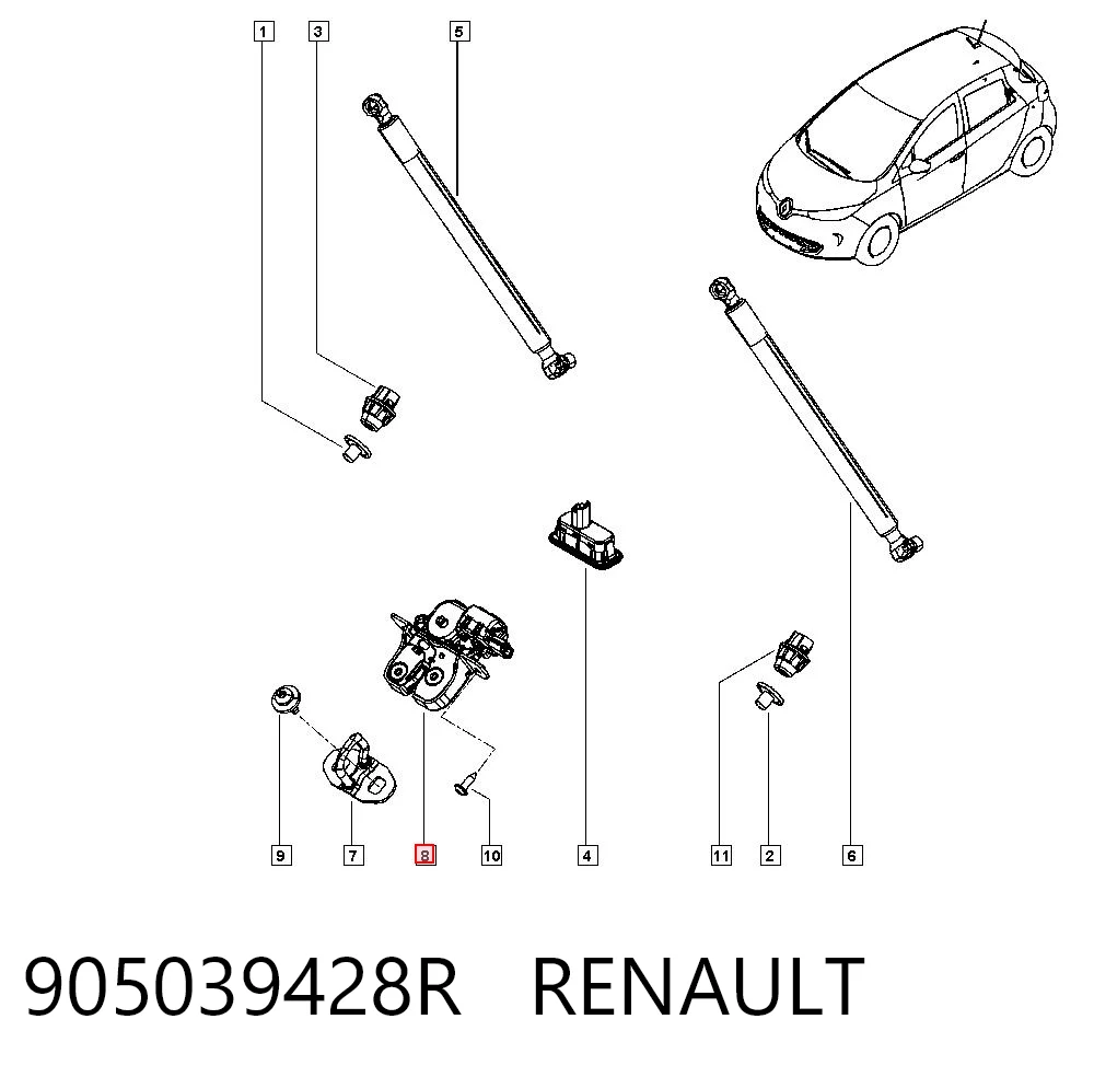 905039428R Renault (RVI) Zamek klapy bagażnika (3/5 drzwi tylnych)