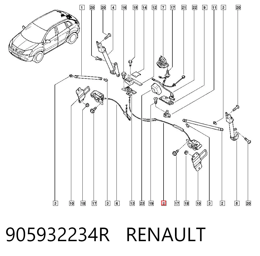 905932234R Renault (RVI) Zamek klapy bagażnika (3/5 drzwi tylnych)