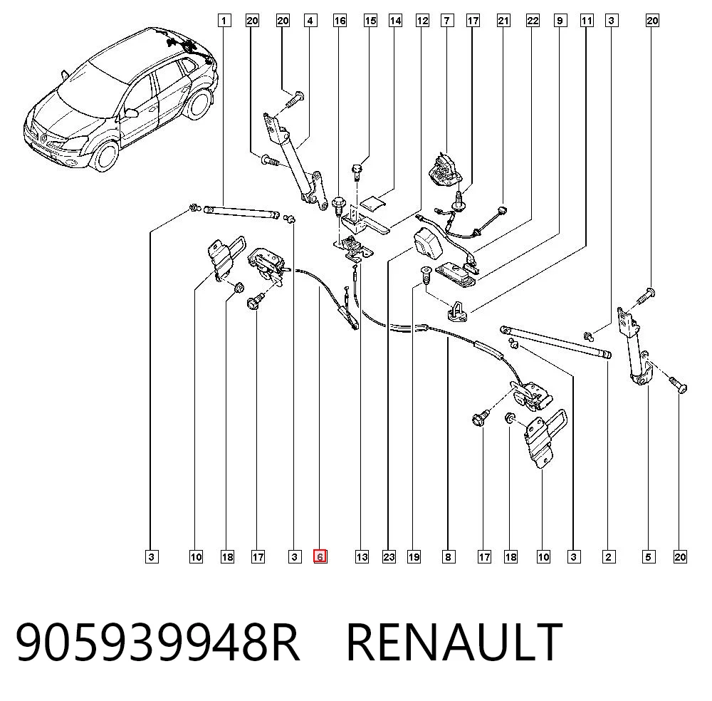 905939948R Renault (RVI) Zamek klapy bagażnika (3/5 drzwi tylnych)