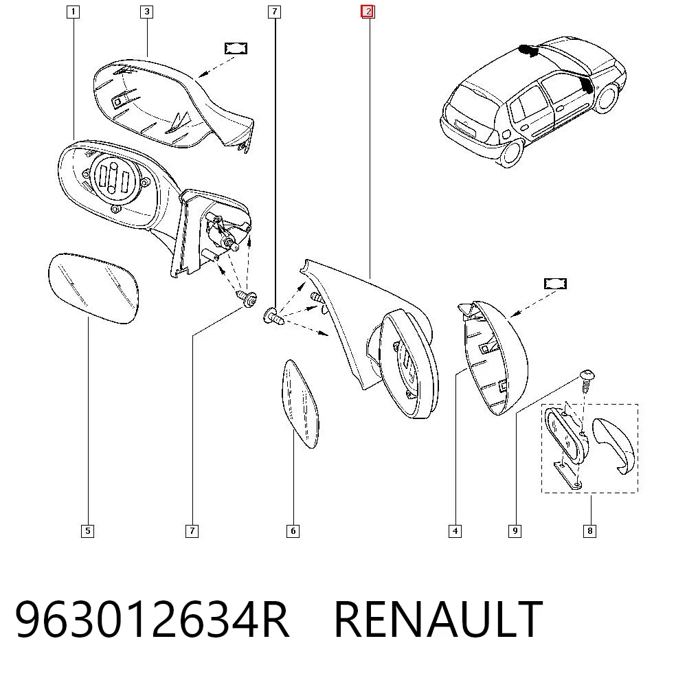 Lusterko wsteczne prawe Renault Clio II hatchback (BB, CB) (1998 - 2010) cena, od 51,32 USD