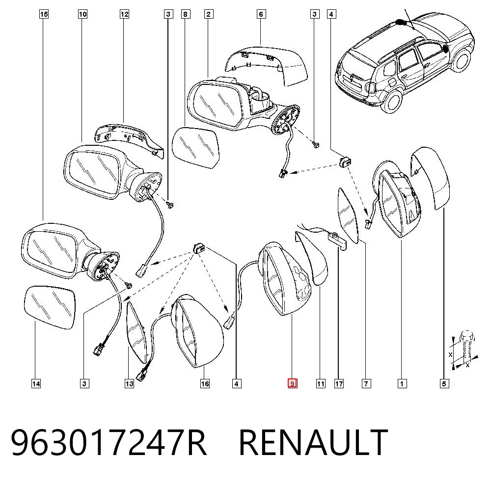 Lusterko wsteczne prawe Renault LOGAN I sedana (LS) (2015 - 2026) cena, od 63,58 USD