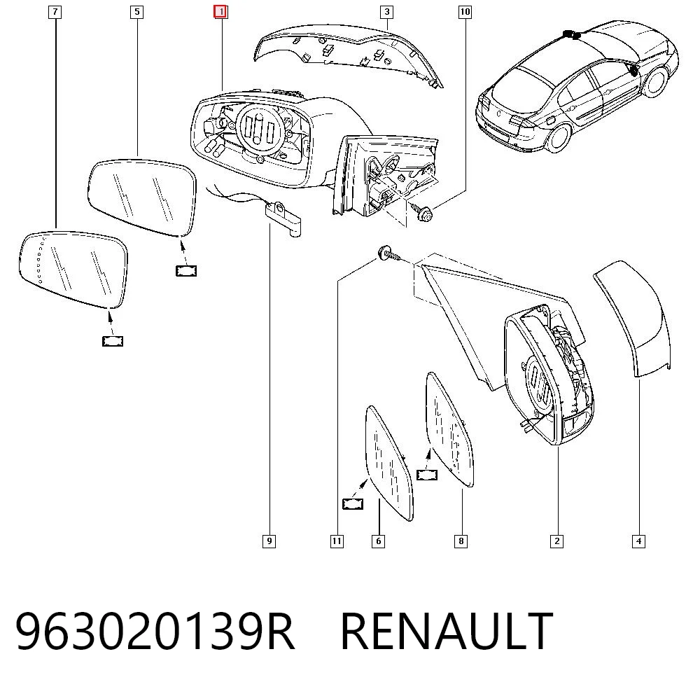 Lusterko wsteczne lewe Renault Laguna III kombi (KT0, KT1) (2007 - 2015) cena, od 116,12 USD