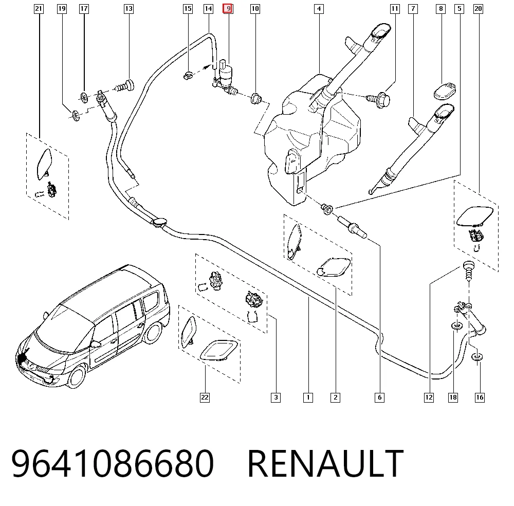 9641086680 Renault (RVI) Pompka spryskiwacza reflektorów