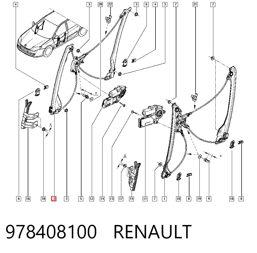 Do koszyka Mechanizm podnoszenia szyby drzwi przednich prawych Renault Laguna III BT0, BT1