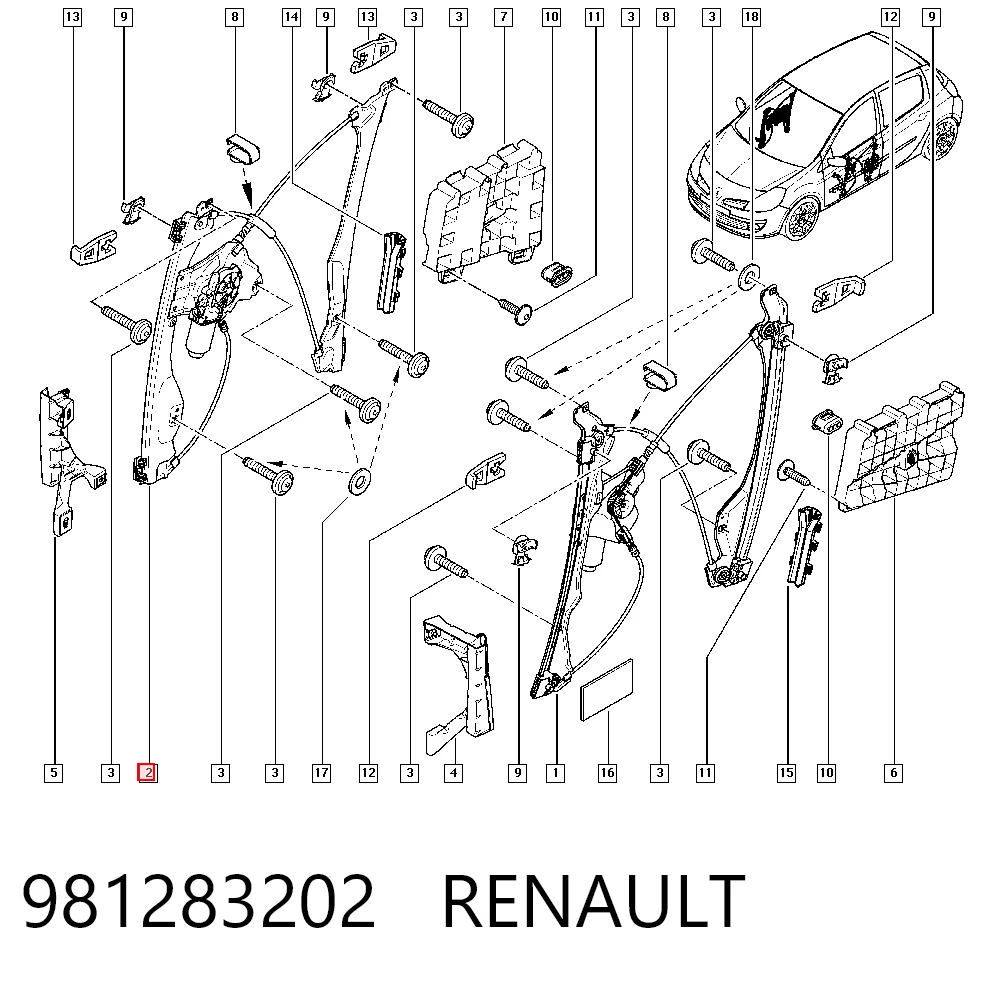 Mechanizm podnoszenia szyby drzwi przednich prawych do Renault Clio II SB0