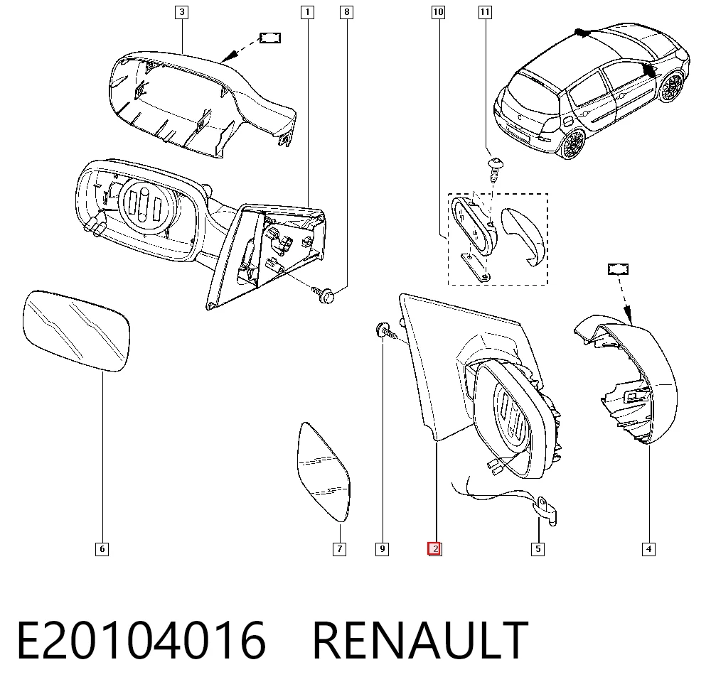 Lusterko wsteczne prawe Renault Clio III GRANDTOUR