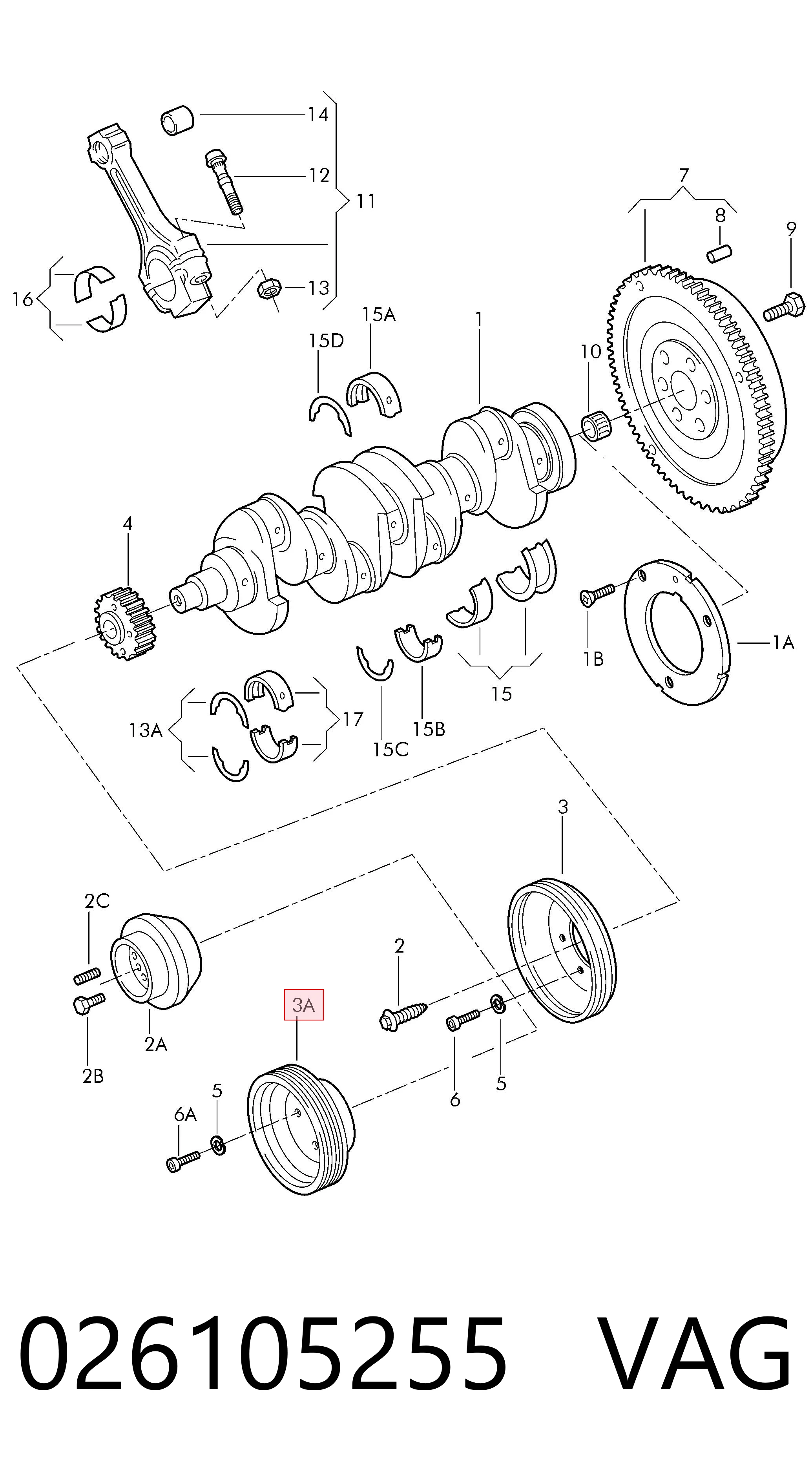 Koło pasowe wału korbowego do Volkswagen Jetta II 19E, 1G2, 165, 167