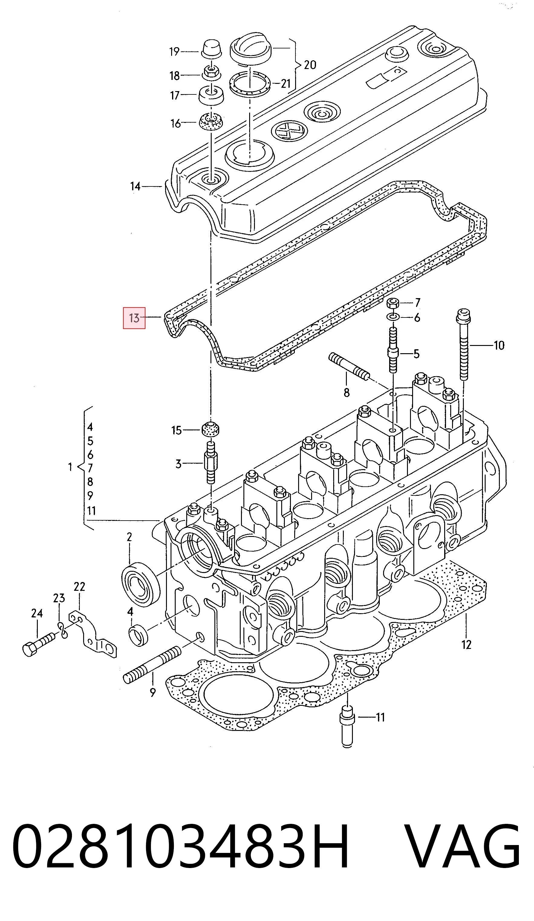 Uszczelka pokrywy zaworowej silnika do Volkswagen Transporter T4 70B, 70C, 7DB, 7DK, 70J, 70K, 7DC, 7DJ