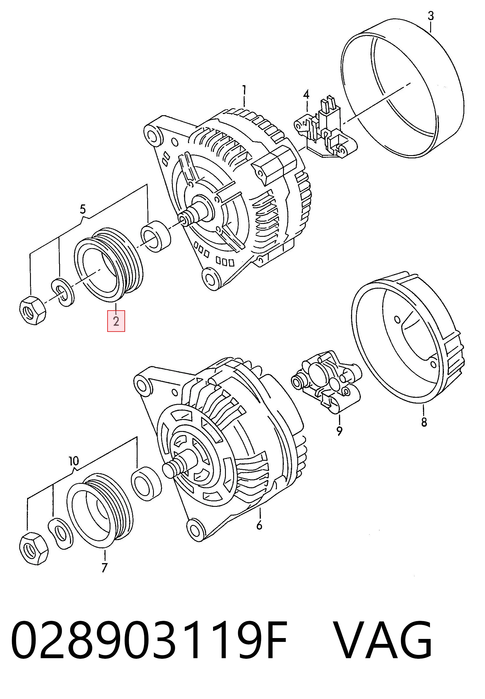 Koło pasowe alternatora VAG 028903119F cena, od 7,61 USD