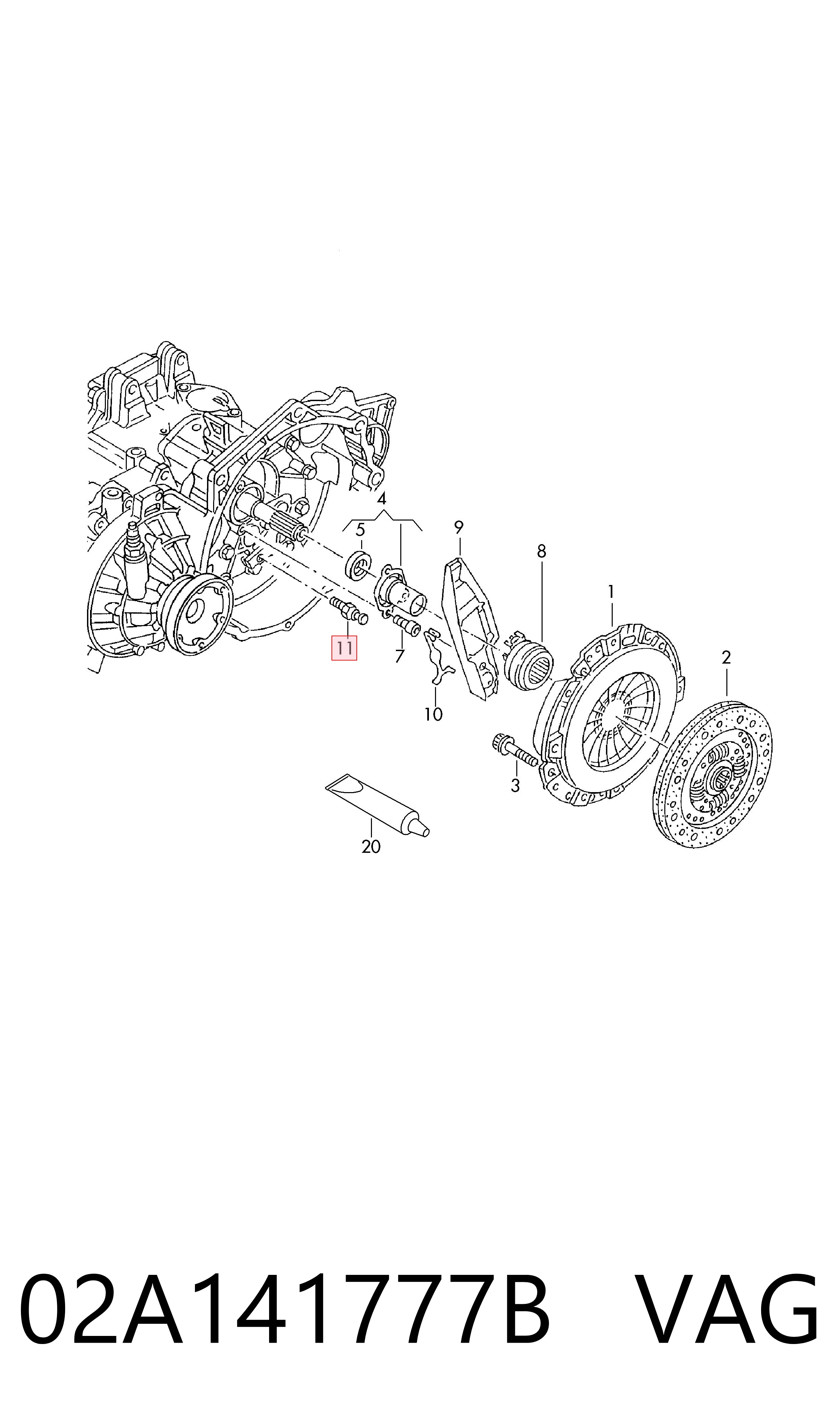 02A141777B VAG Oś widełek sprzęgła