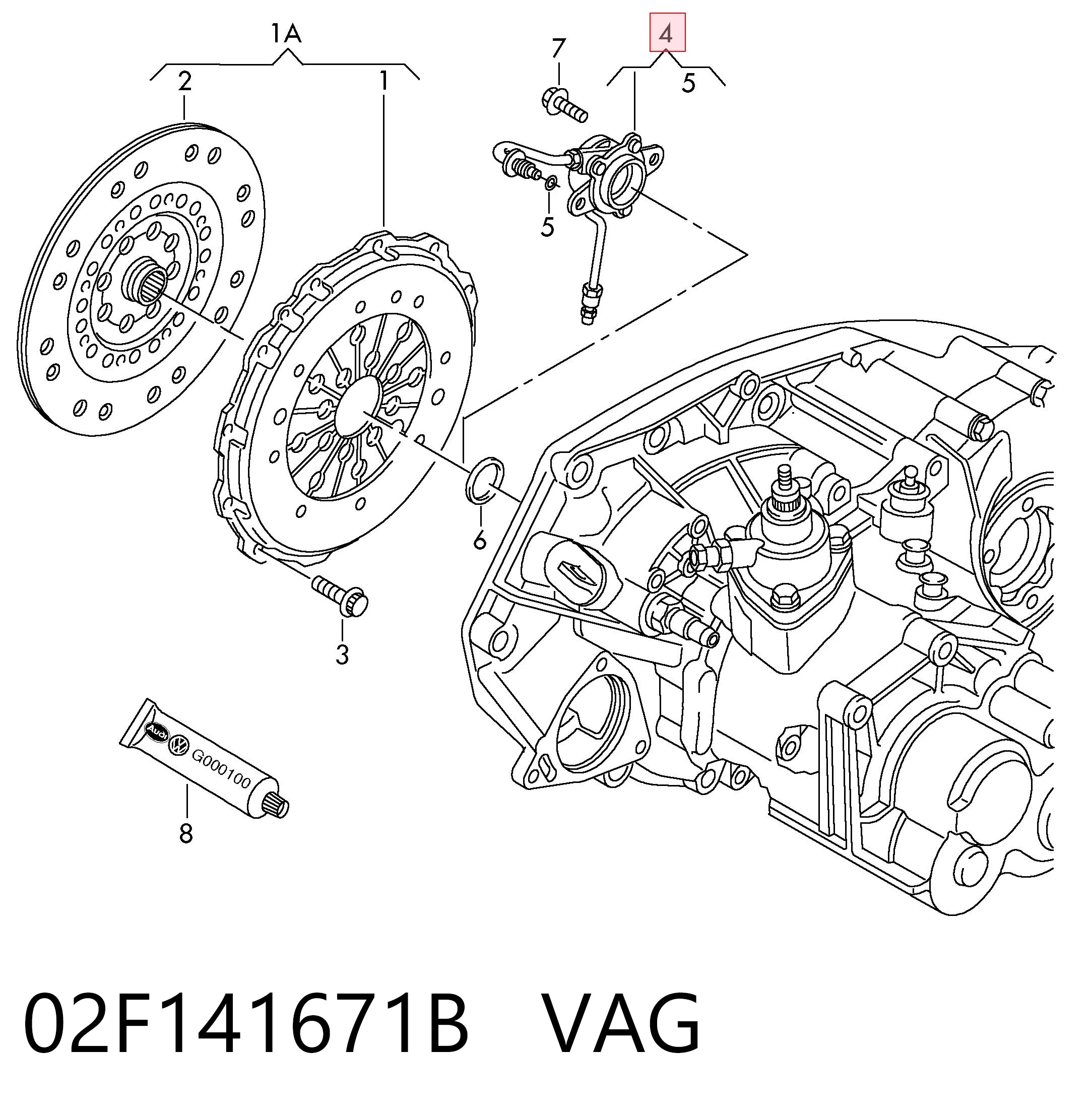 02F141671B VAG Cylinder roboczy sprzęgła (wysprzęglik) w komplecie z łożyskiem wyciskowym