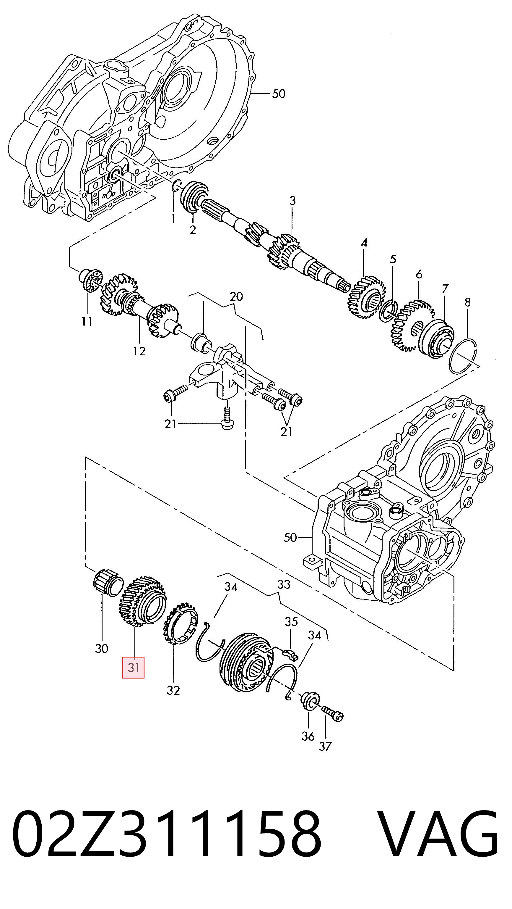 Koło zębate 5. biegu napędzające do Volkswagen Multivan 7HM, 7HN, 7HF, 7EF, 7EM, 7EN