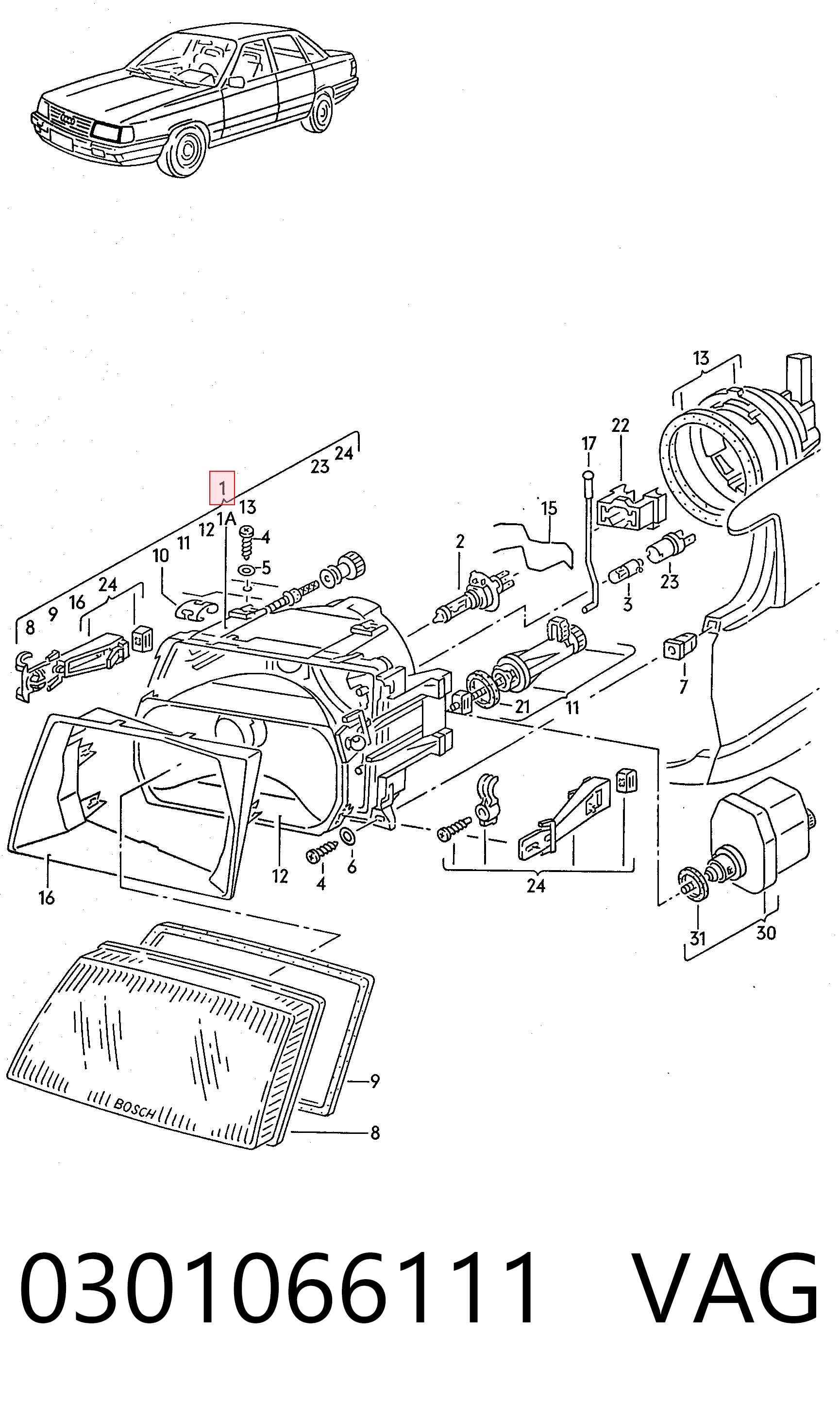 Reflektor lewy Audi 100 C3 kombi (44, 44Q) (1982 - 1990) cena, od 66,42 USD
