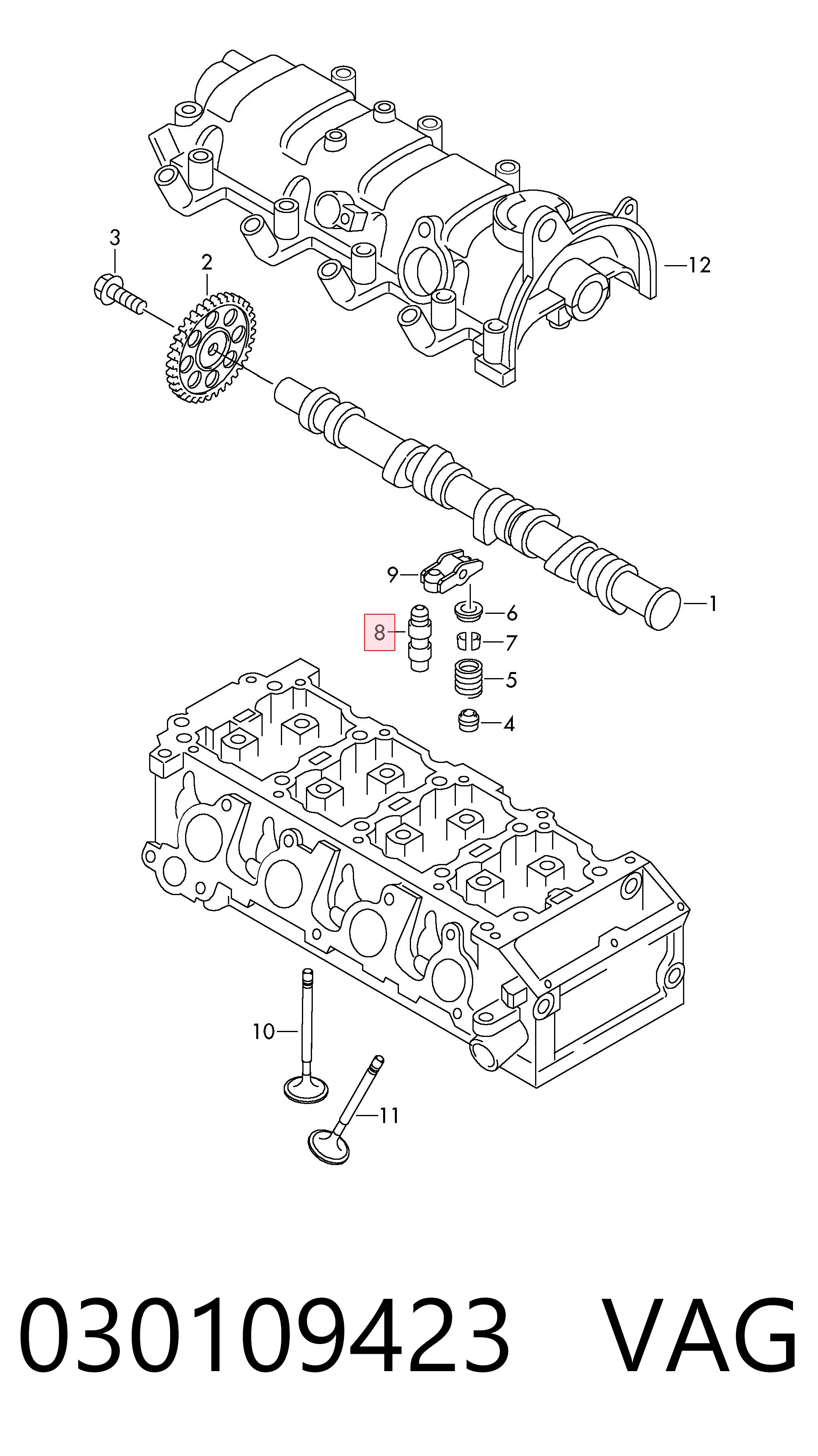 Kompensator hydrauliczny (popychacz hydrauliczny), popychacz zaworu VAG 030109423 cena, od 10,72 USD