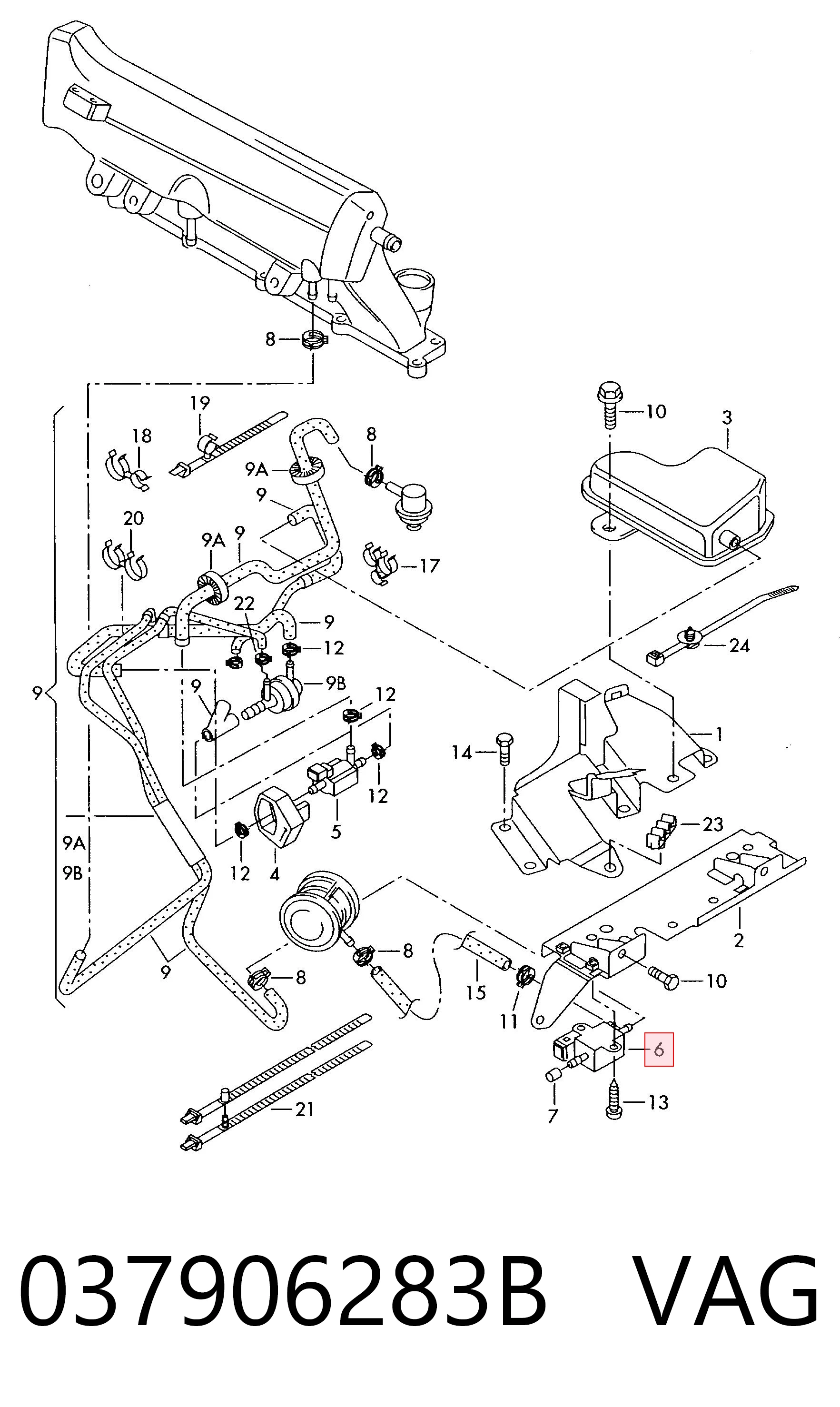 037906283B VAG Zawór-przełącznik regulatora klap kolektora ssącego