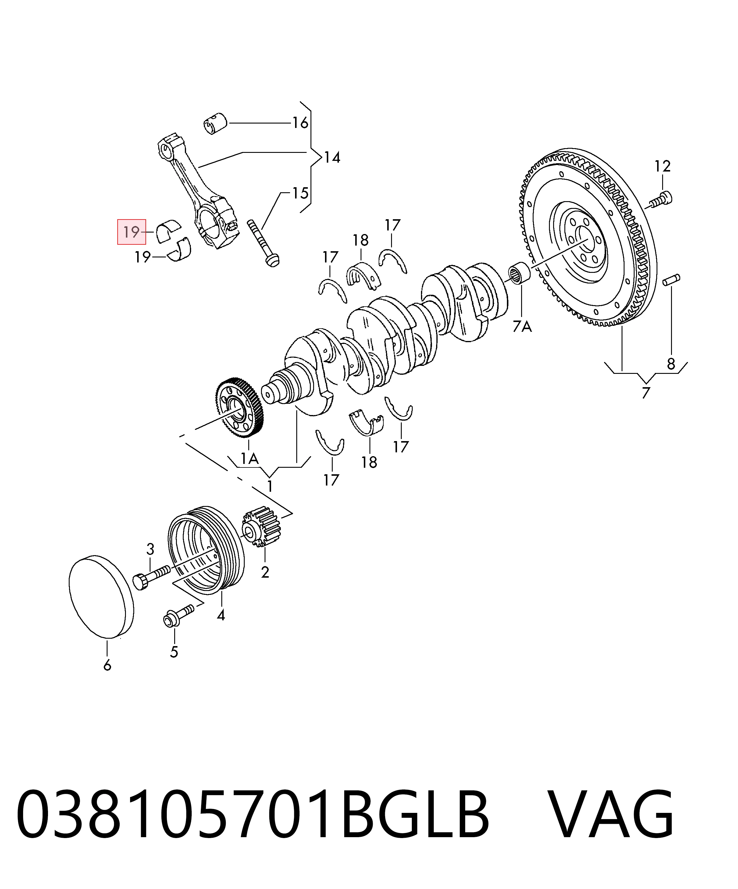 038105701BGLB VAG Panewki korbowodowe wału korbowego, zestaw, standardowe (STD)