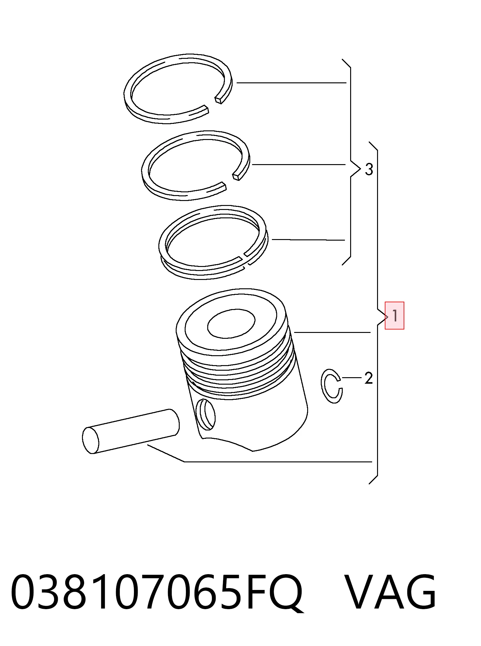 038107065FQ VAG Tłok, komplet do jednego cylindru, STD