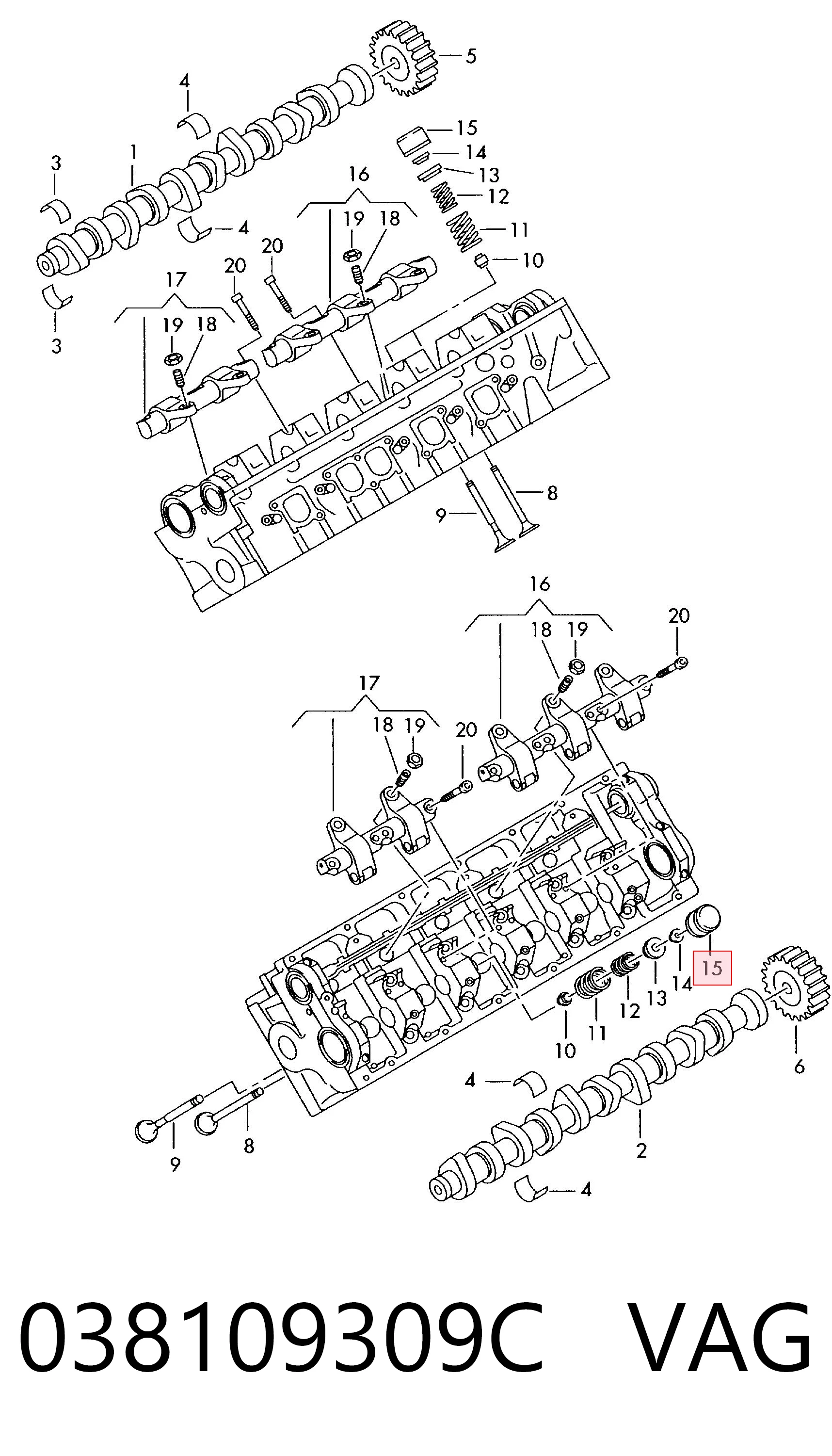 Kompensator hydrauliczny (popychacz hydrauliczny), popychacz zaworu VAG 038109309C cena, od 10,75 USD