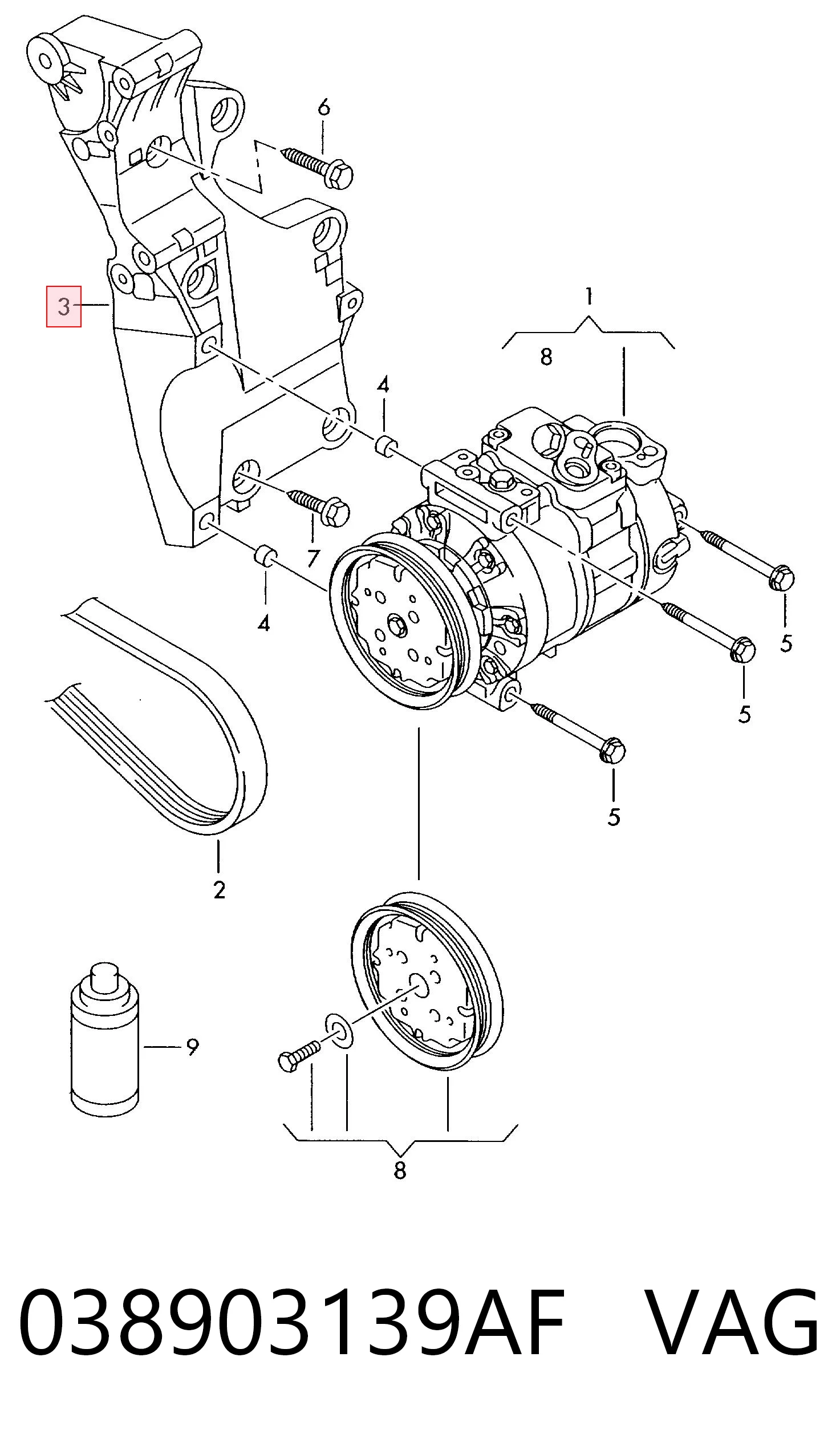 038903139AF VAG Wspornik alternatora