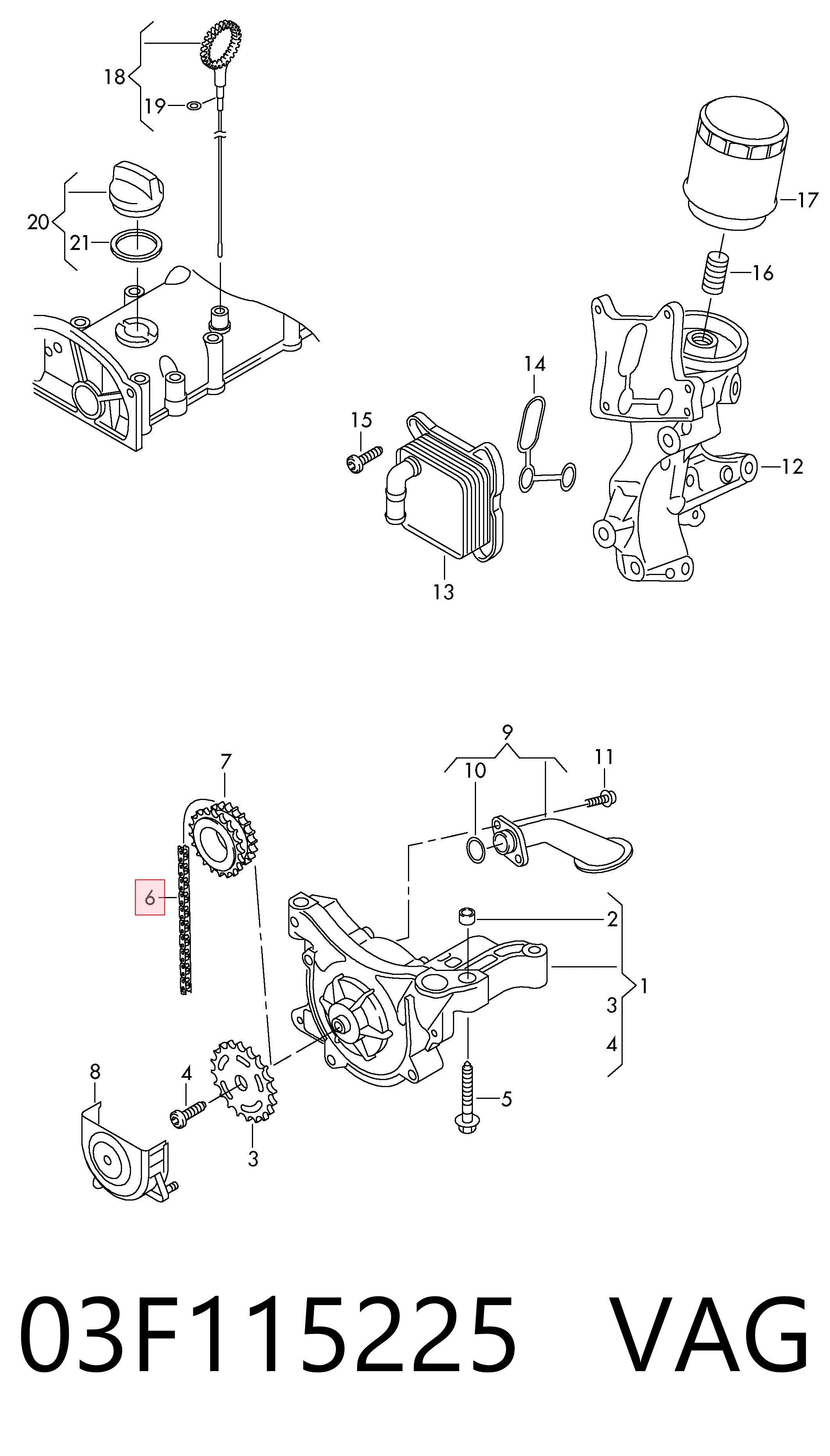 Do koszyka 03F115225 VAG Łańcuch pompy oleju