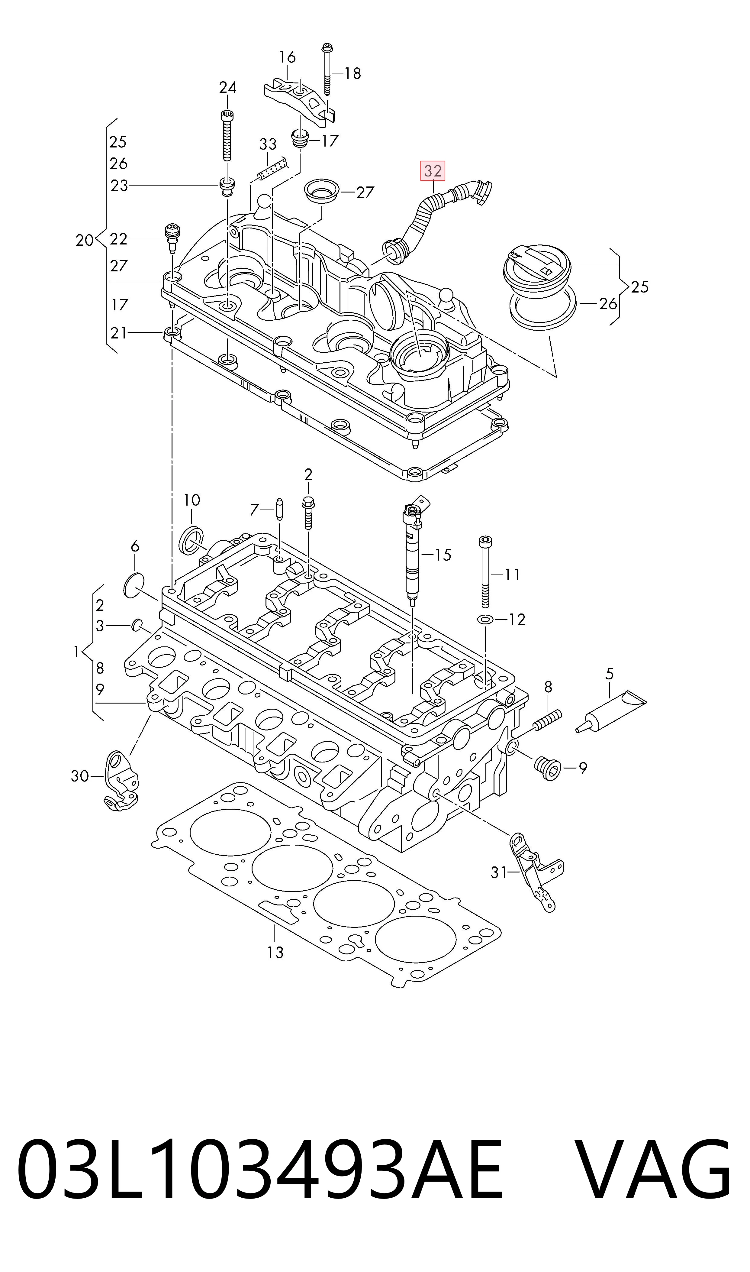 Króciec wentylacji kadłuba (separatora oleju) do Volkswagen Touran II 1T3