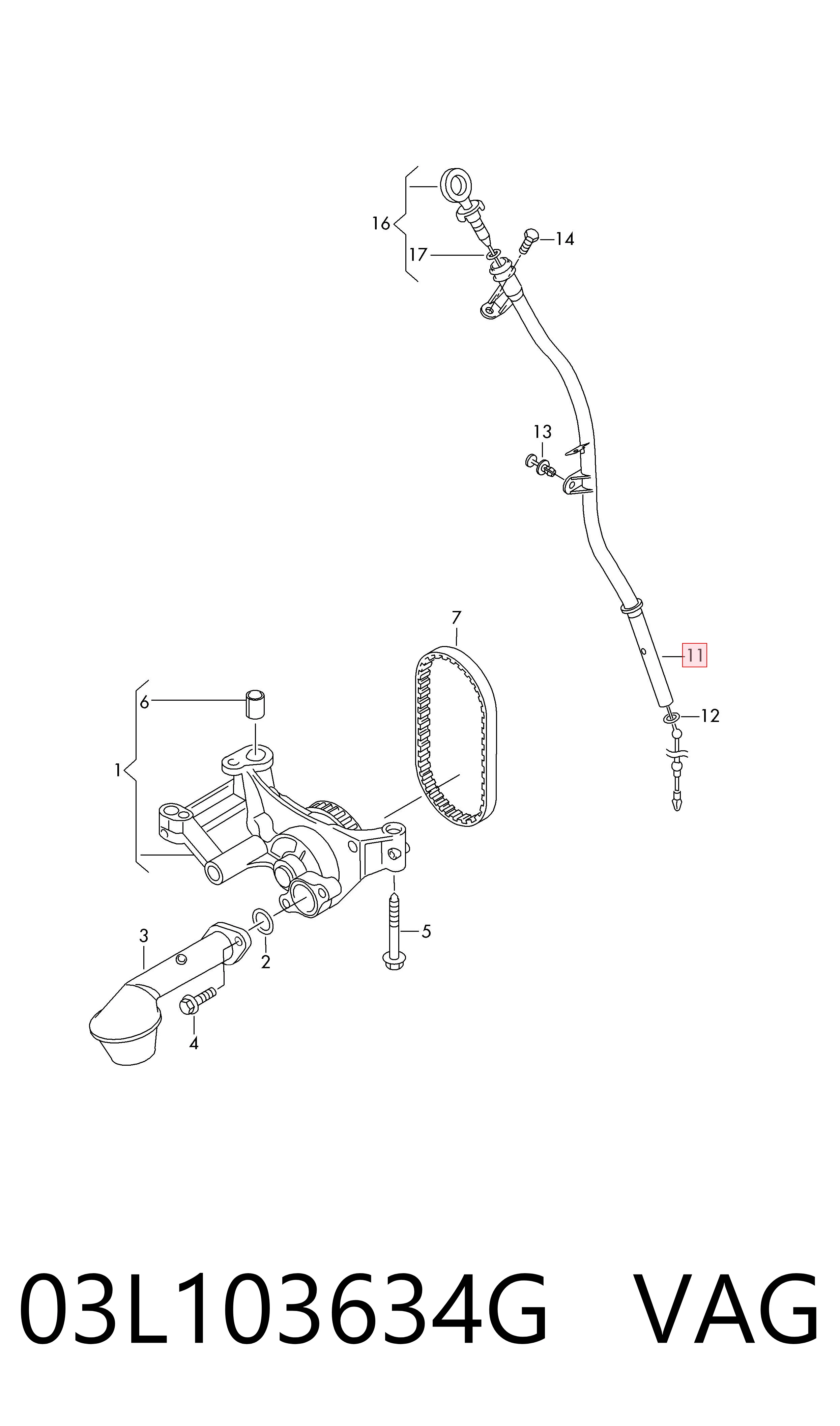 03L103634G VAG Prowadnica bagneta-wskaźnika poziomu oleju w silniku