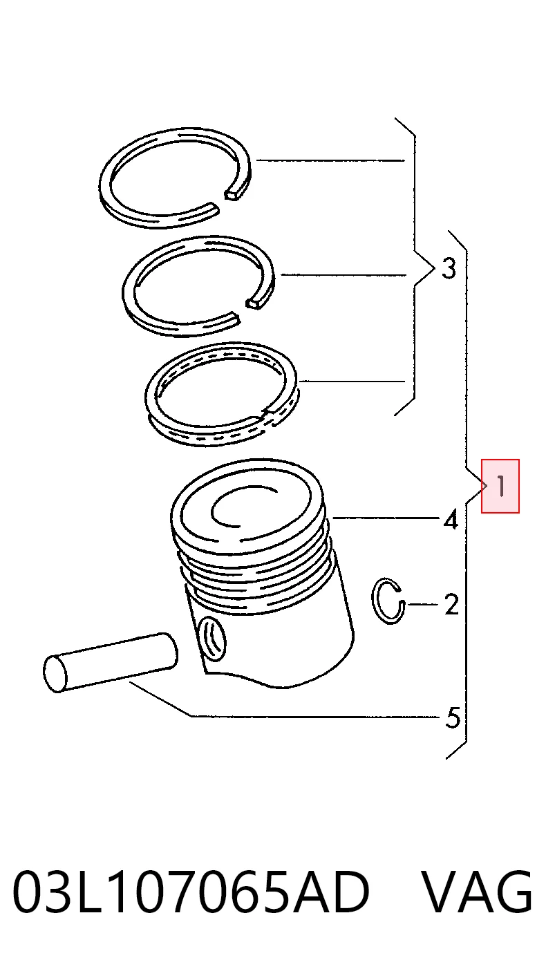 03L107065AD VAG Tłok, komplet do jednego cylindru, STD