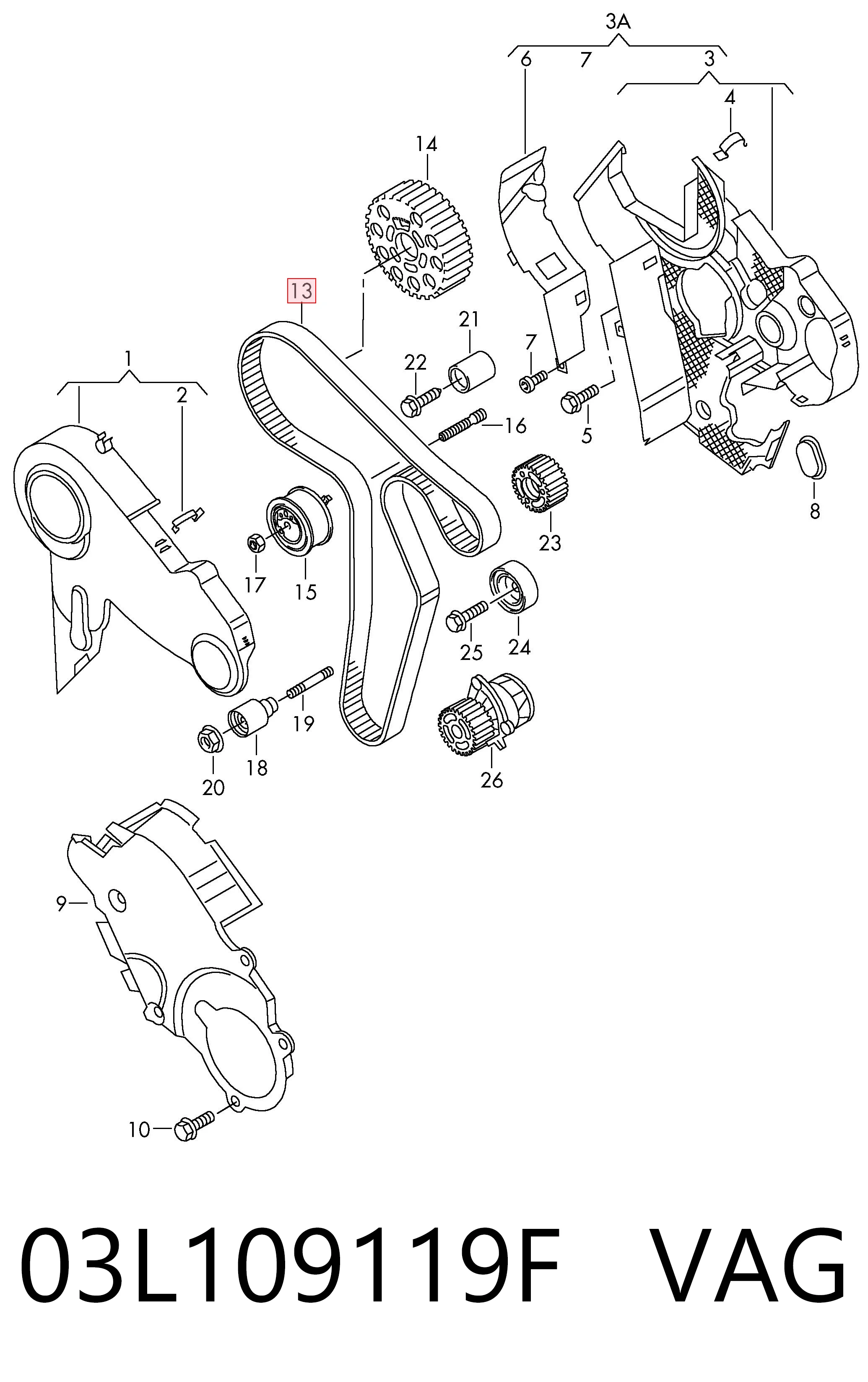 Pasek rozrządu VAG 03L109119F cena, od 47,26 USD