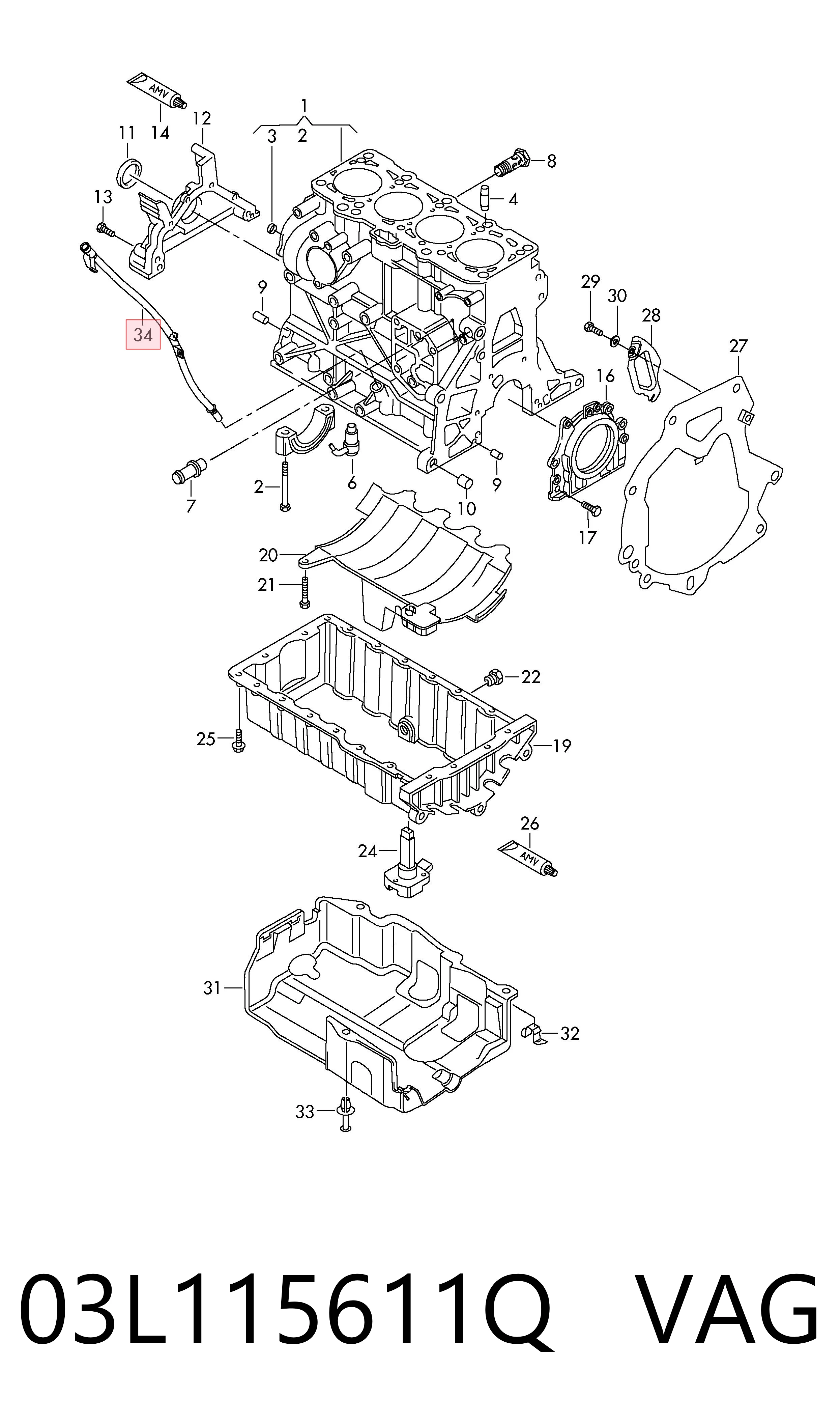 03L115611Q VAG Bagnet poziomu oleju w silniku