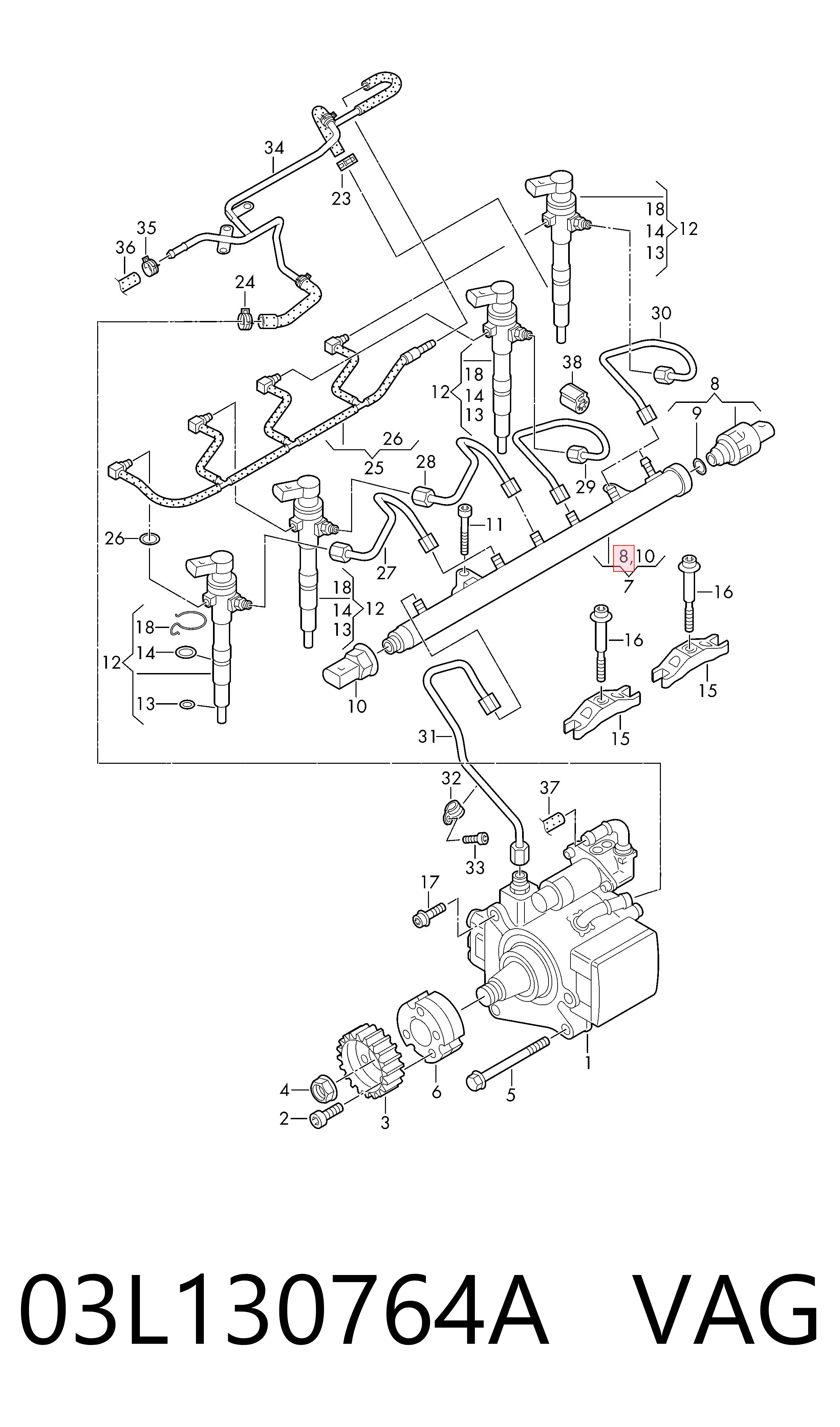 Do koszyka 03L130764A VAG Regulator ciśnienia paliwa w listwie paliwowej