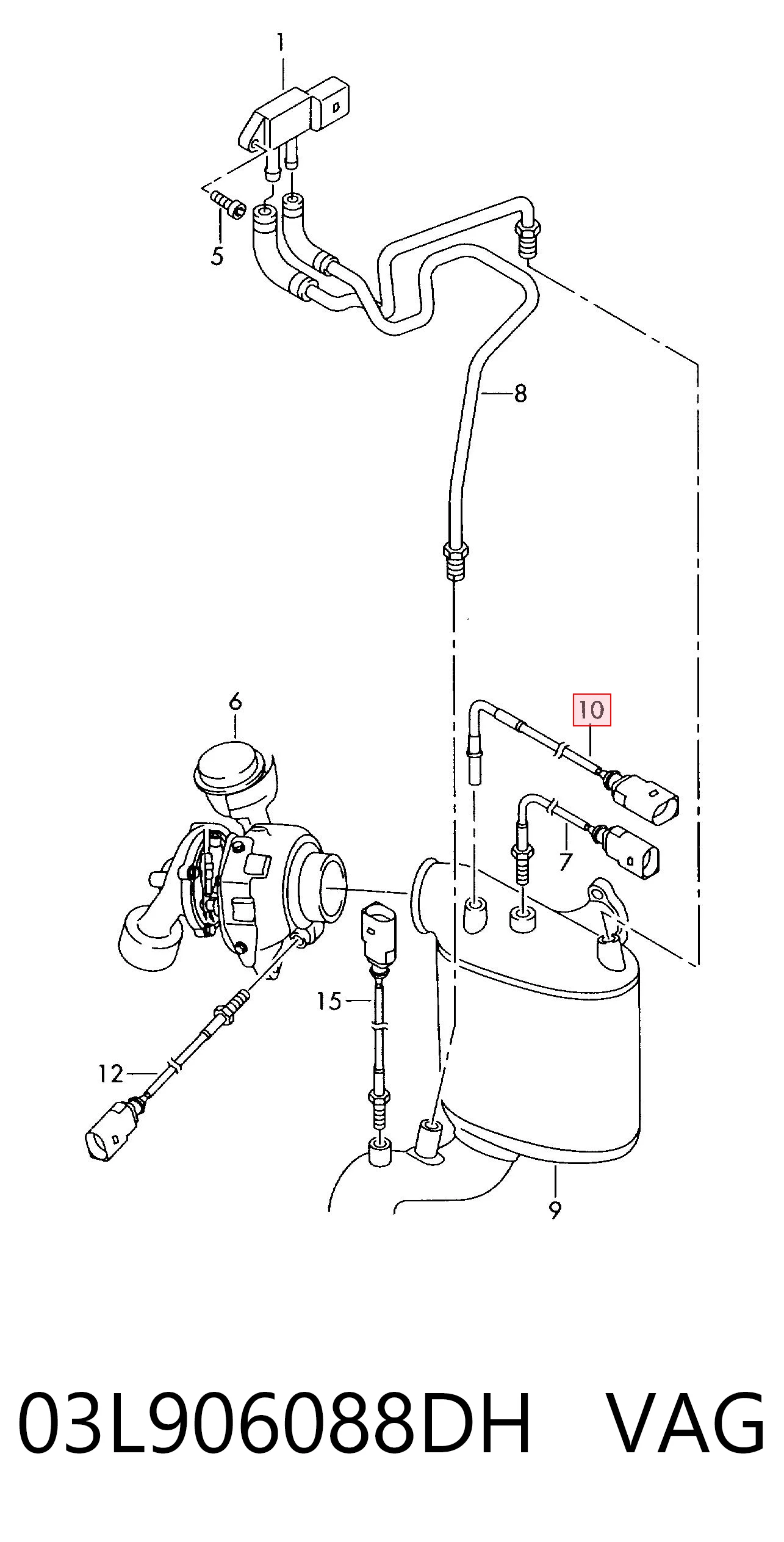 03L906088DH VAG Czujnik temperatury spalin, przed filtrem cząstek stałych