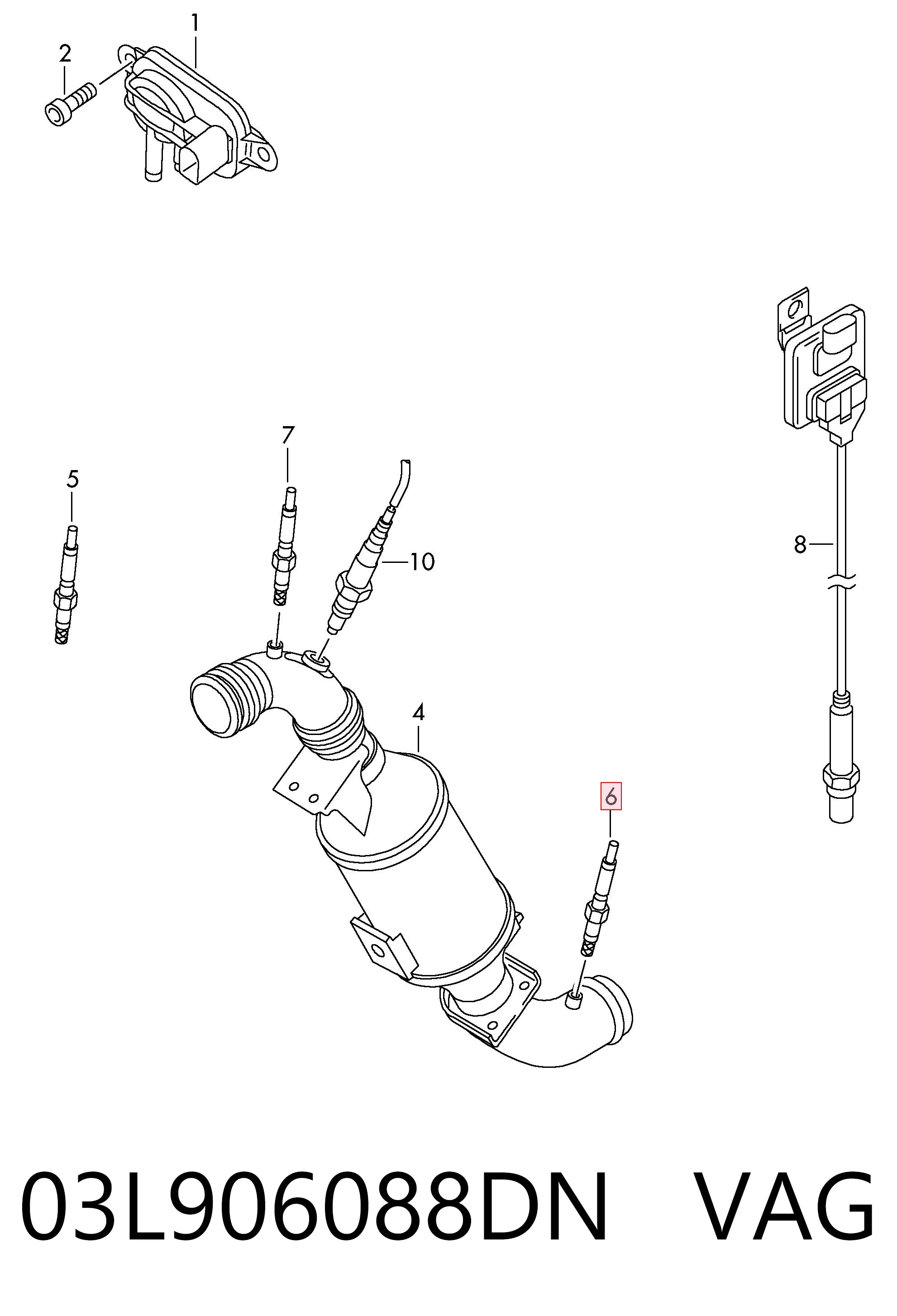 03L906088DN VAG Czujnik temperatury spalin po filtrze cząstek stałych