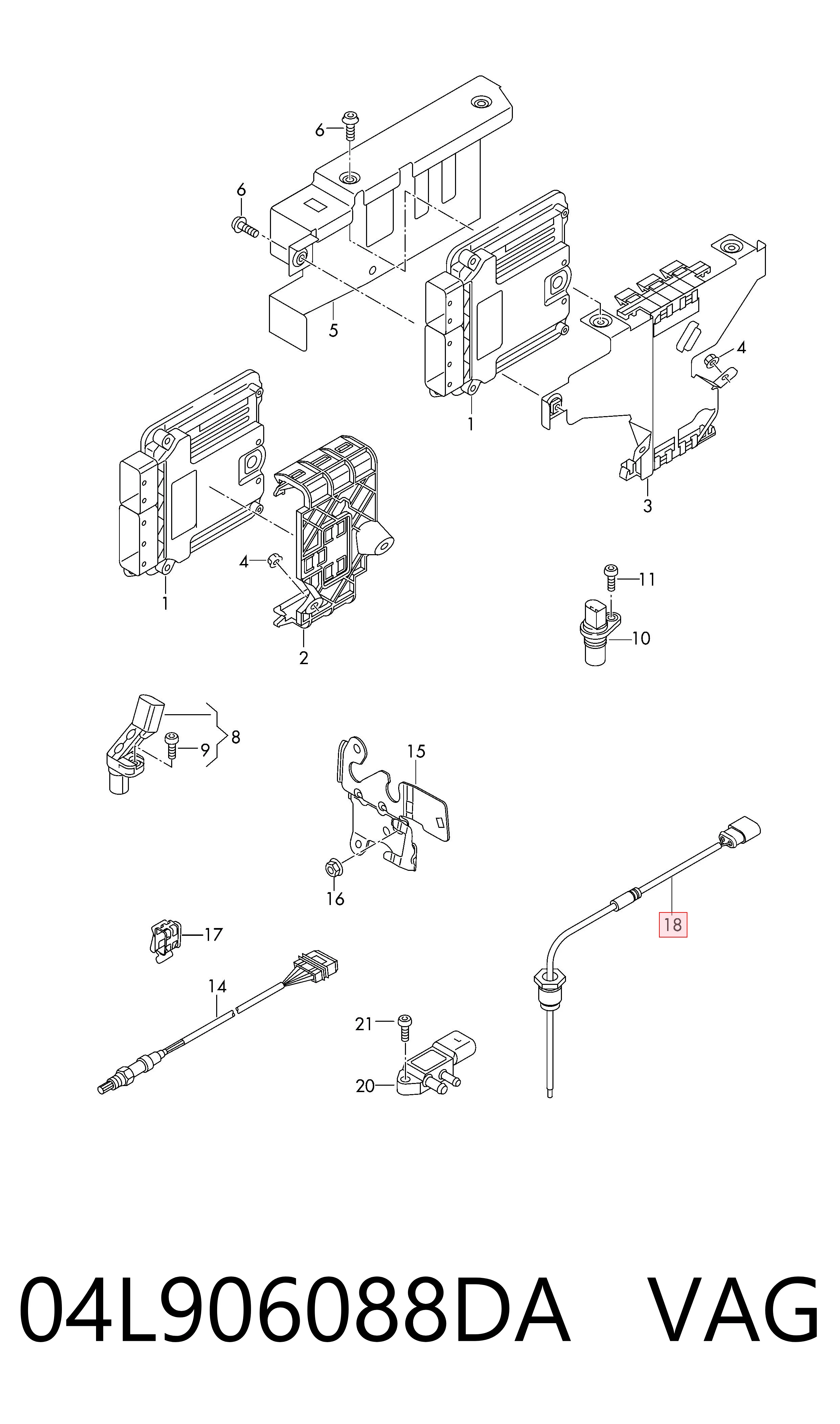 04L906088DA VAG Czujnik temperatury spalin, przed filtrem cząstek stałych