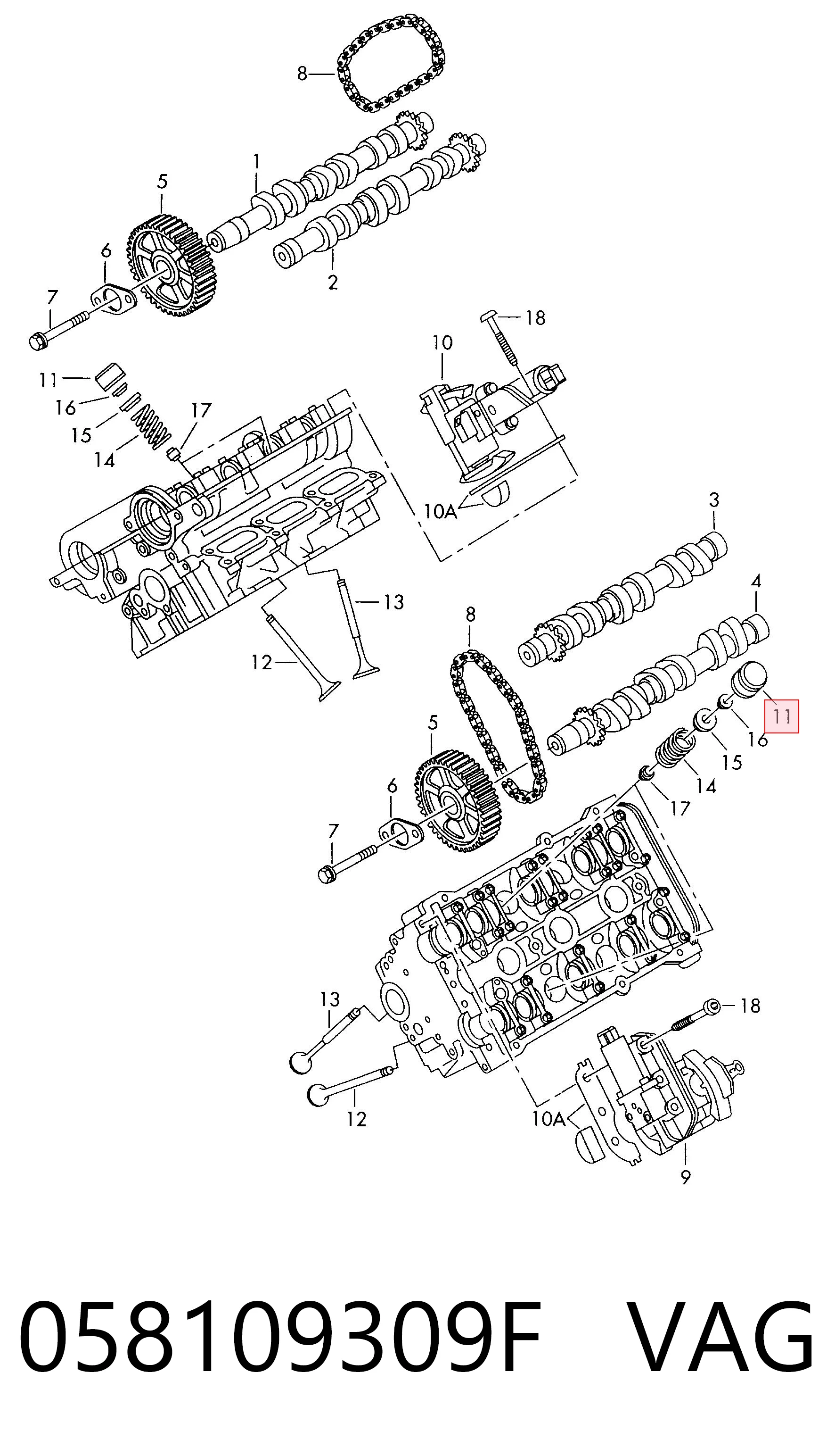 058109309F VAG Kompensator hydrauliczny (popychacz hydrauliczny), popychacz zaworu
