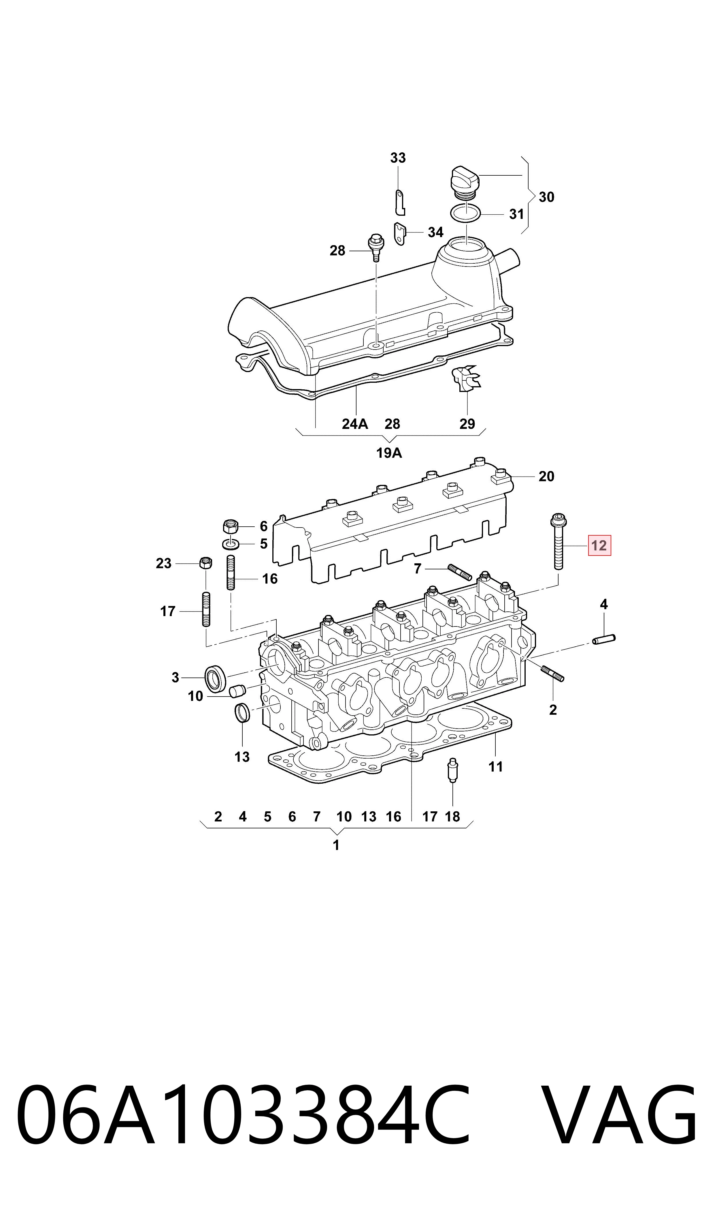 06A103384C VAG Śruba głowicy cylindrów