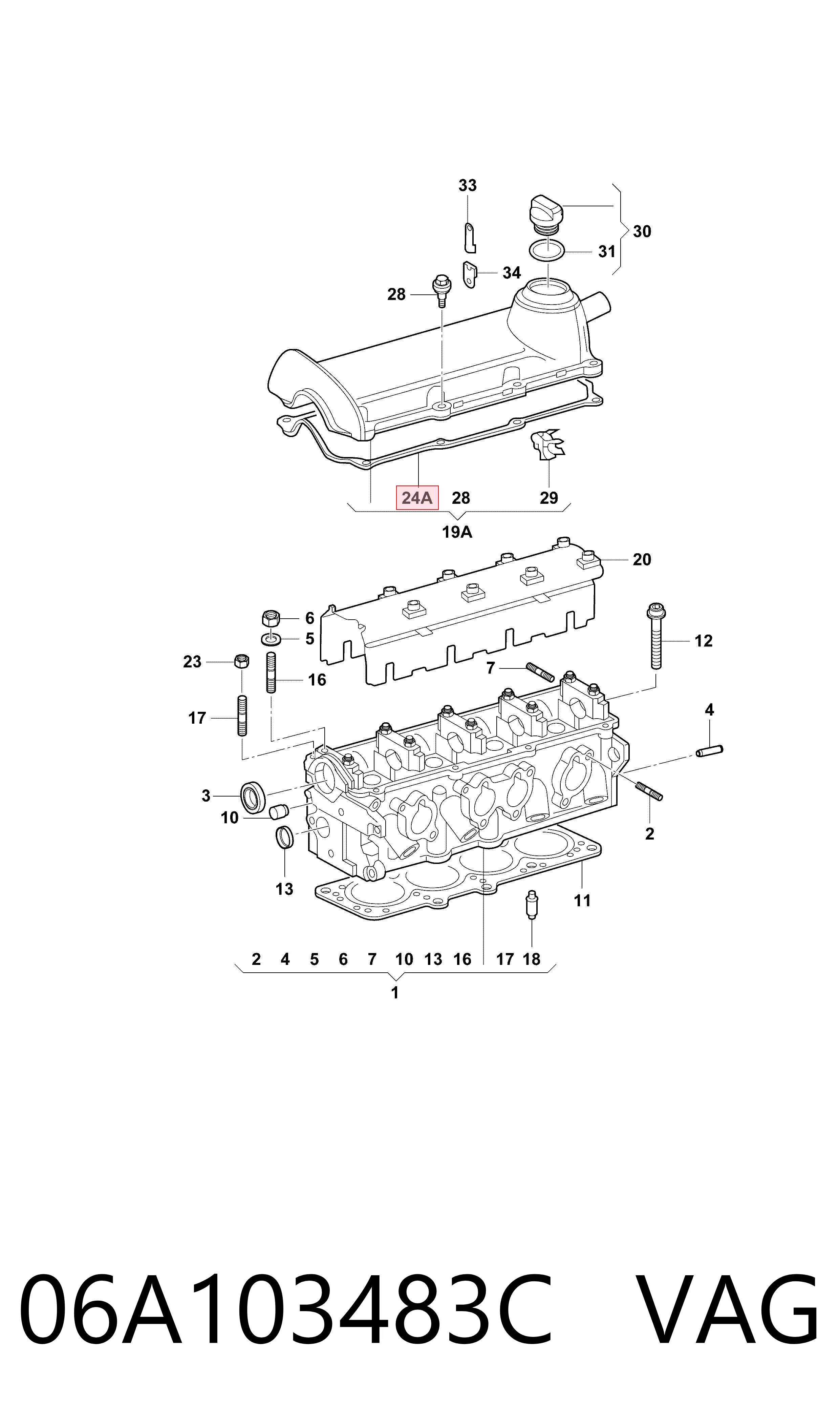 06A103483C VAG Uszczelka pokrywy zaworowej silnika