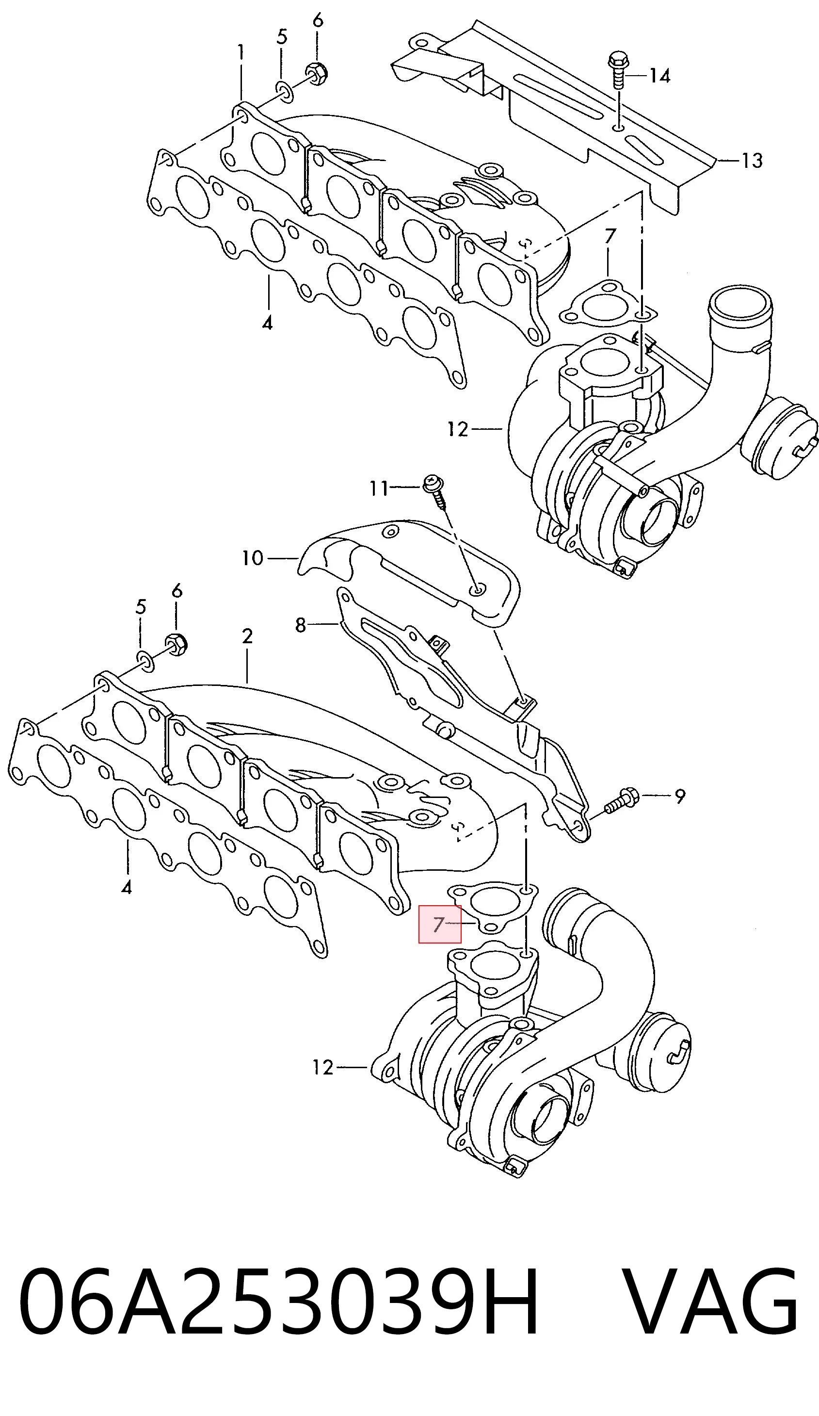 06A253039H VAG Uszczelka turbiny spalin, wlot
